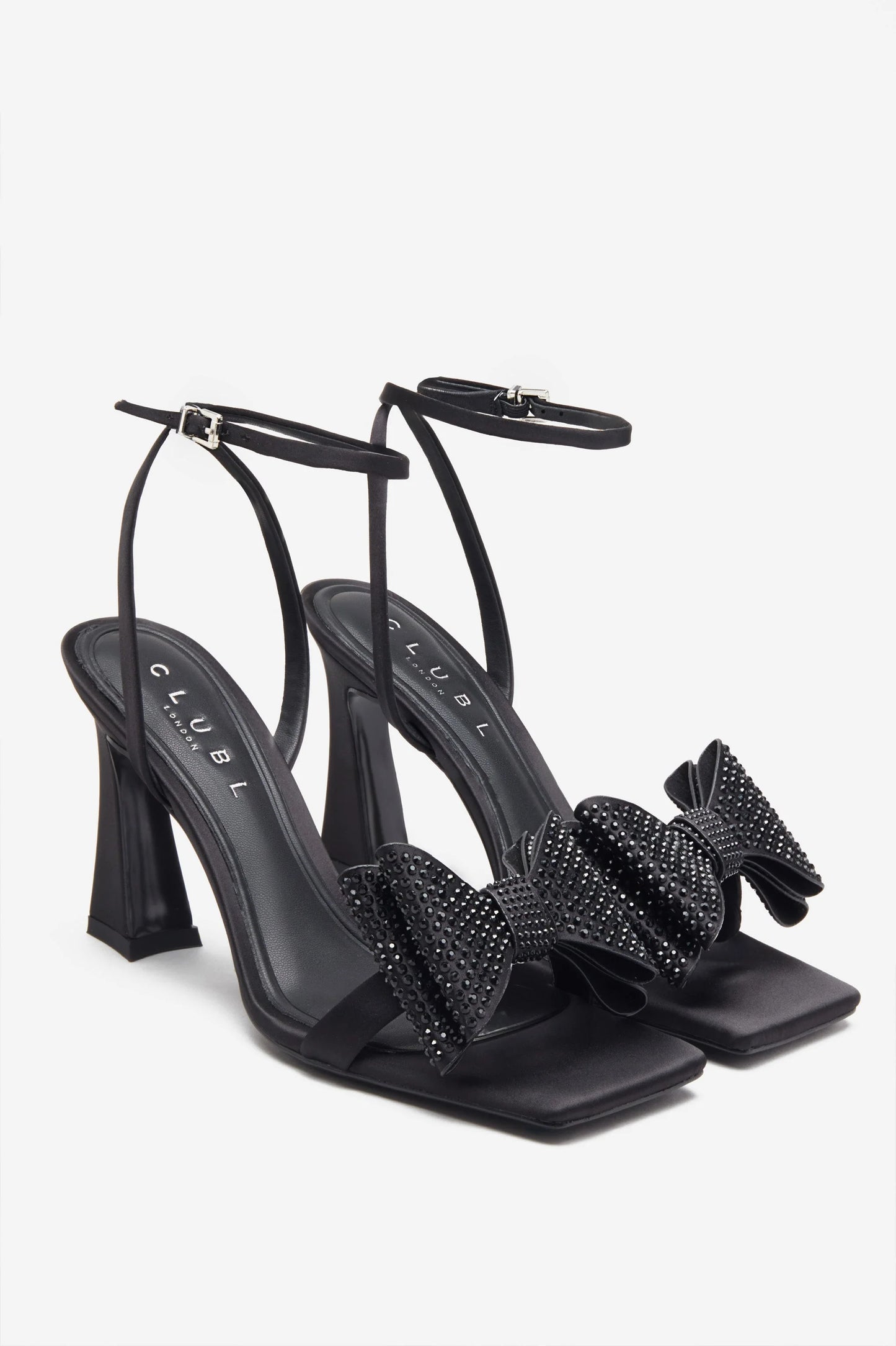 Headlines Black Ankle Strap Heeled Sandals With Diamante Bows