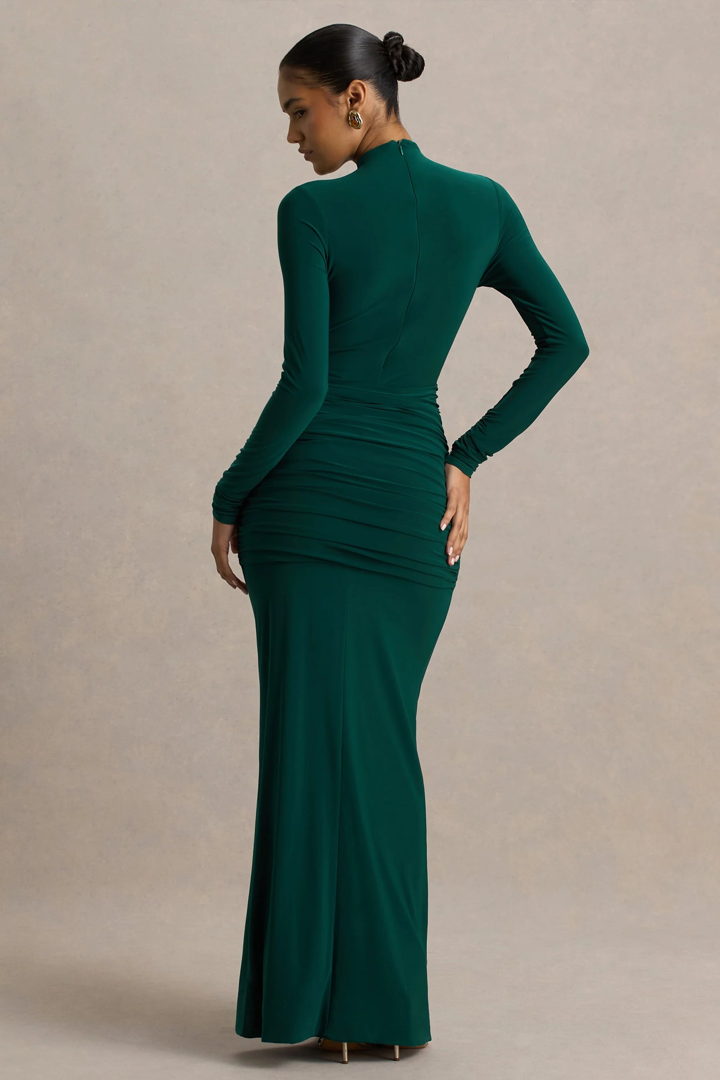 Alula Bottle Green High-Neck Maxi Dress With Twist Detail