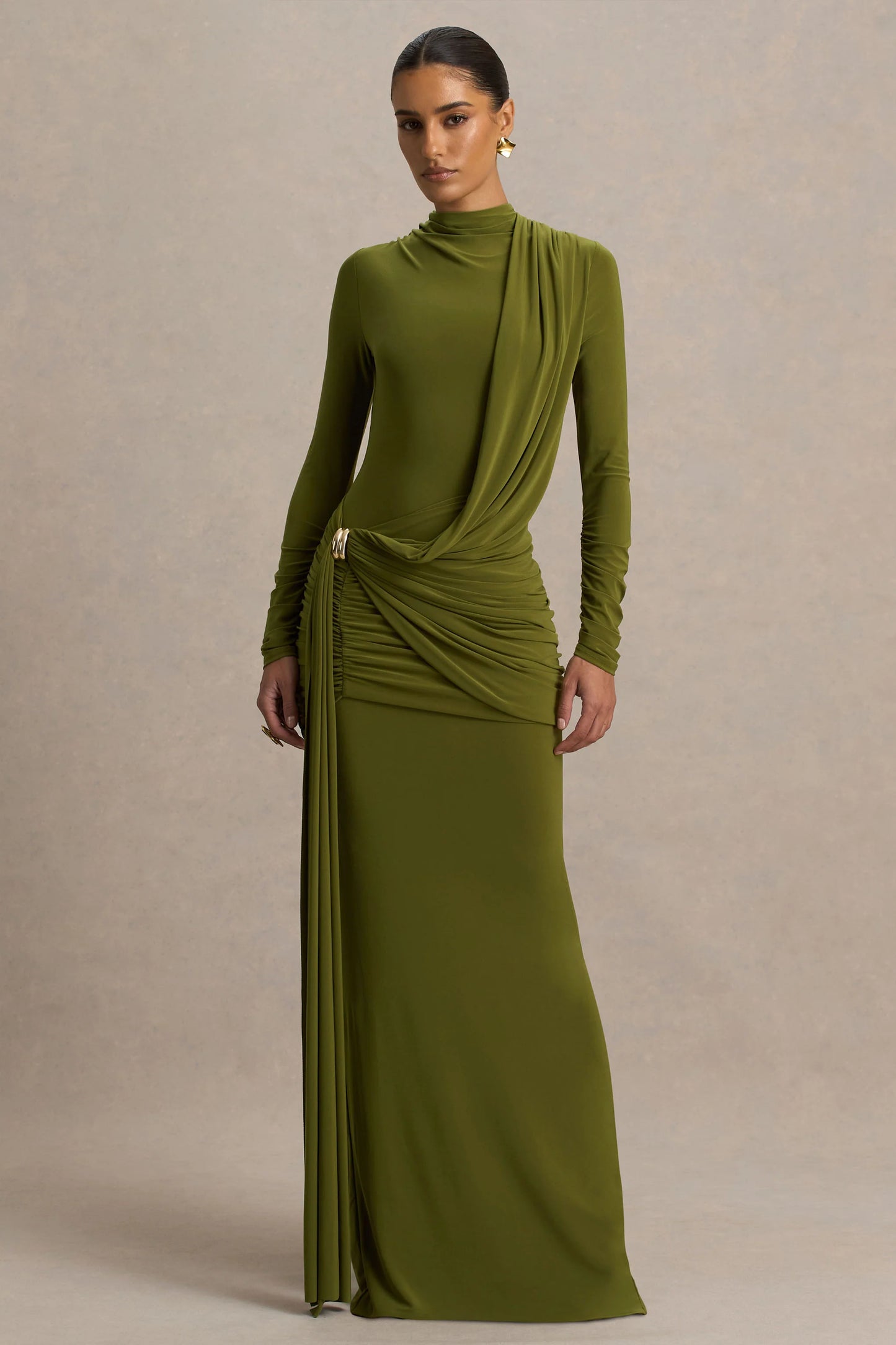 Melissa Olive Long-Sleeve Wrap Maxi Dress With Draped Detailing