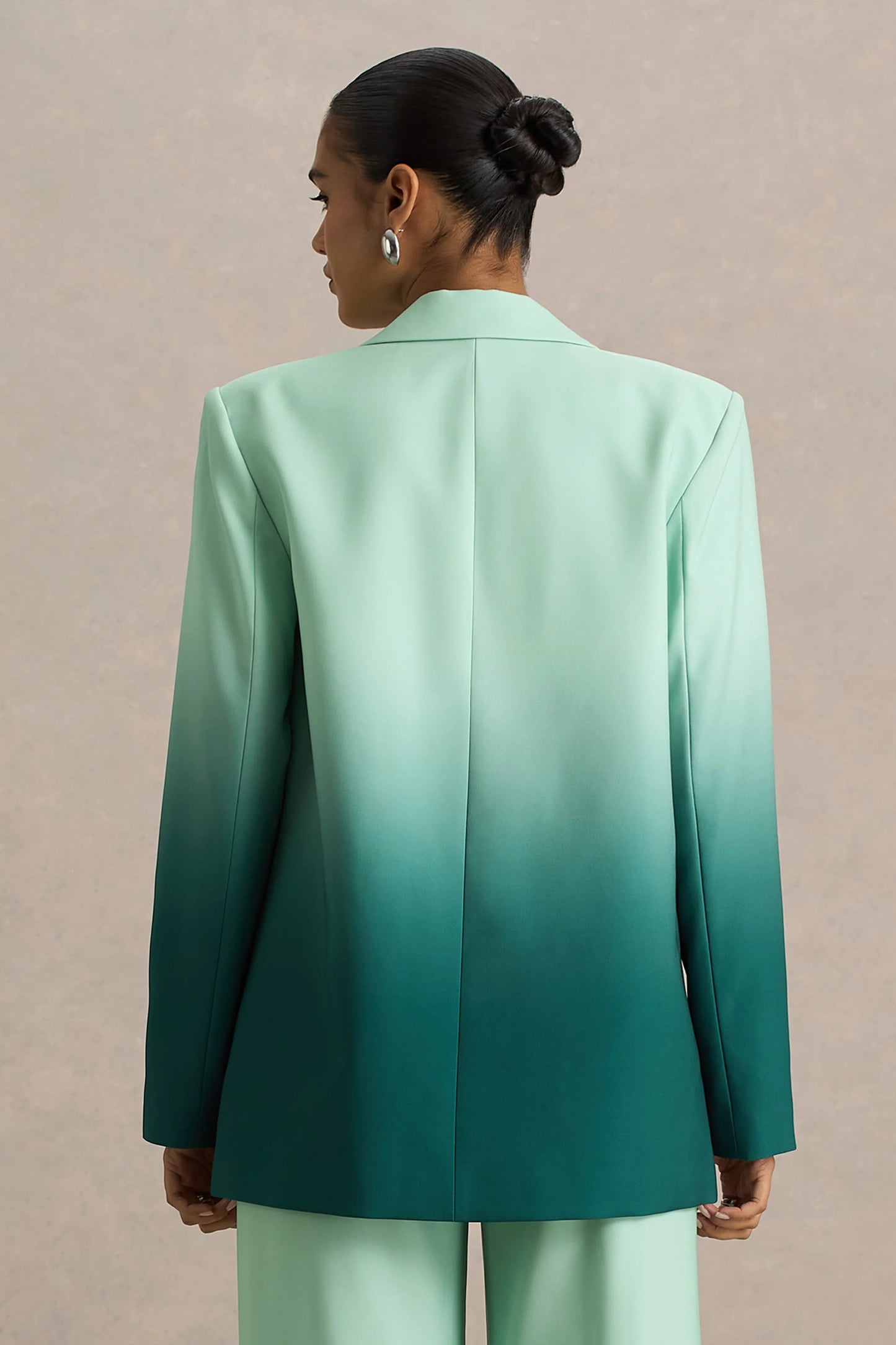 Enya Emerald Ombre Plunge-Neck Satin Blazer