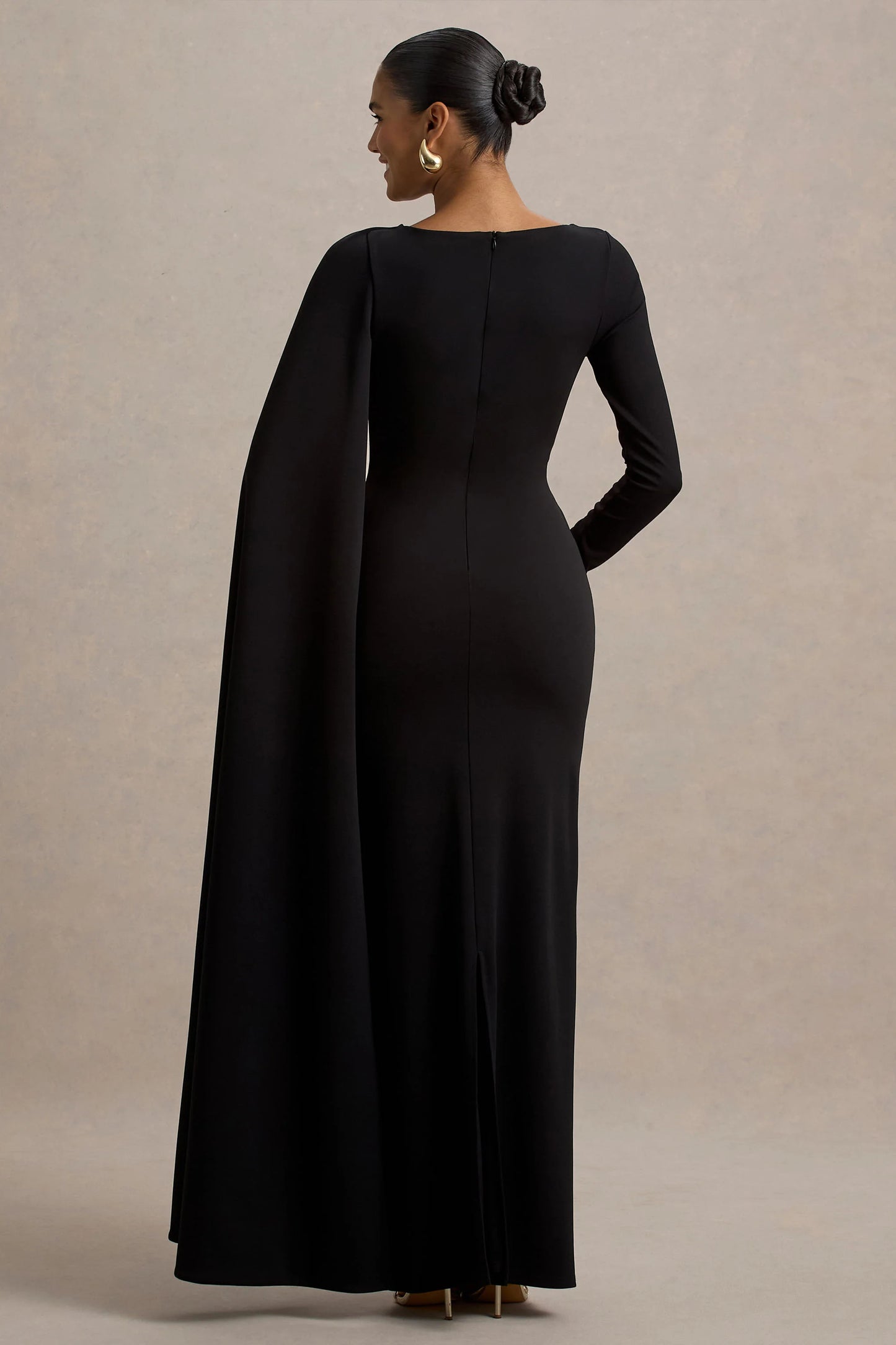 Frances Black High-Neck Maxi Dress With Cape Detail