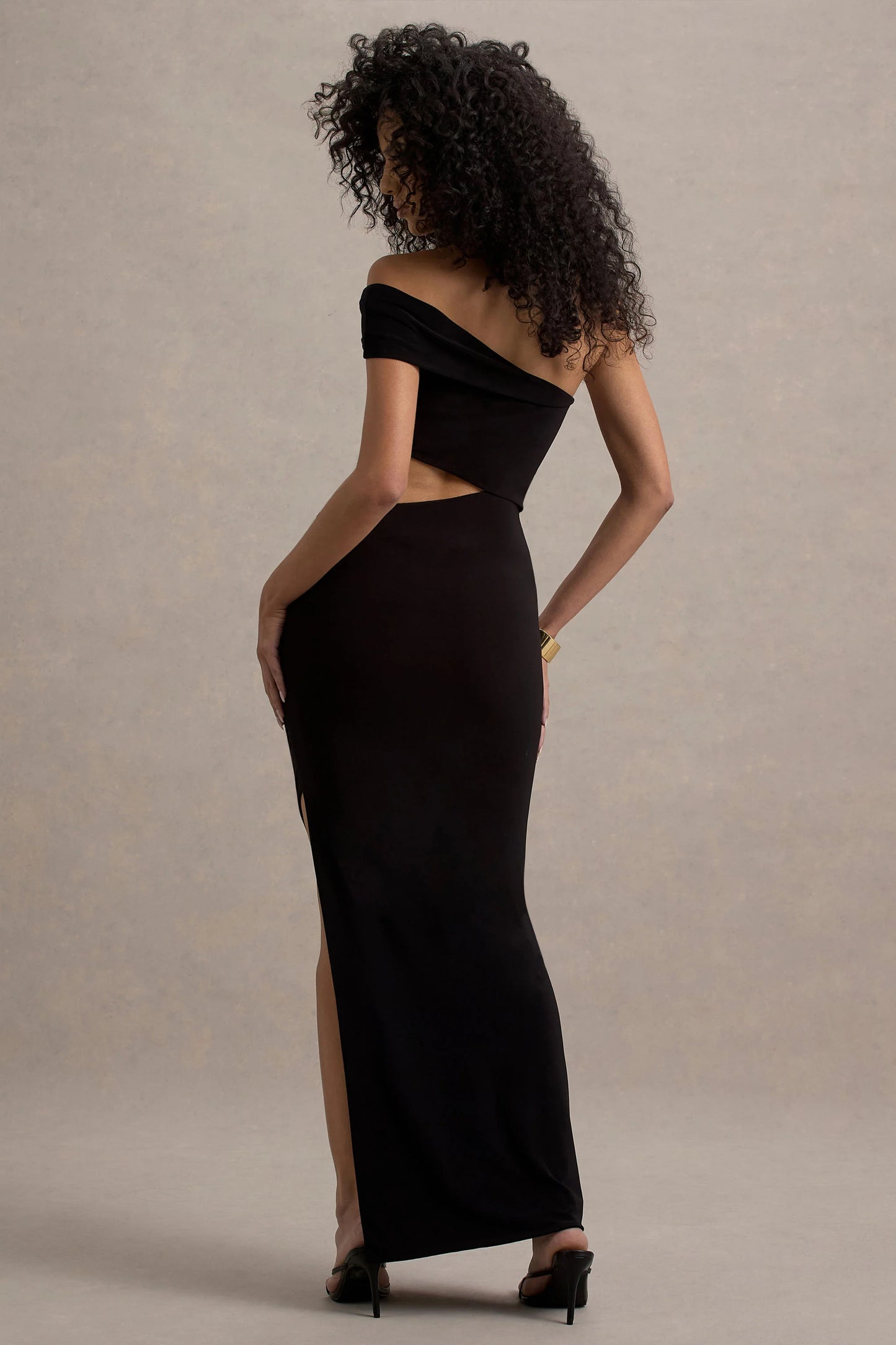 Milos Black One-Shoulder Cut-Out Maxi Dress With Split