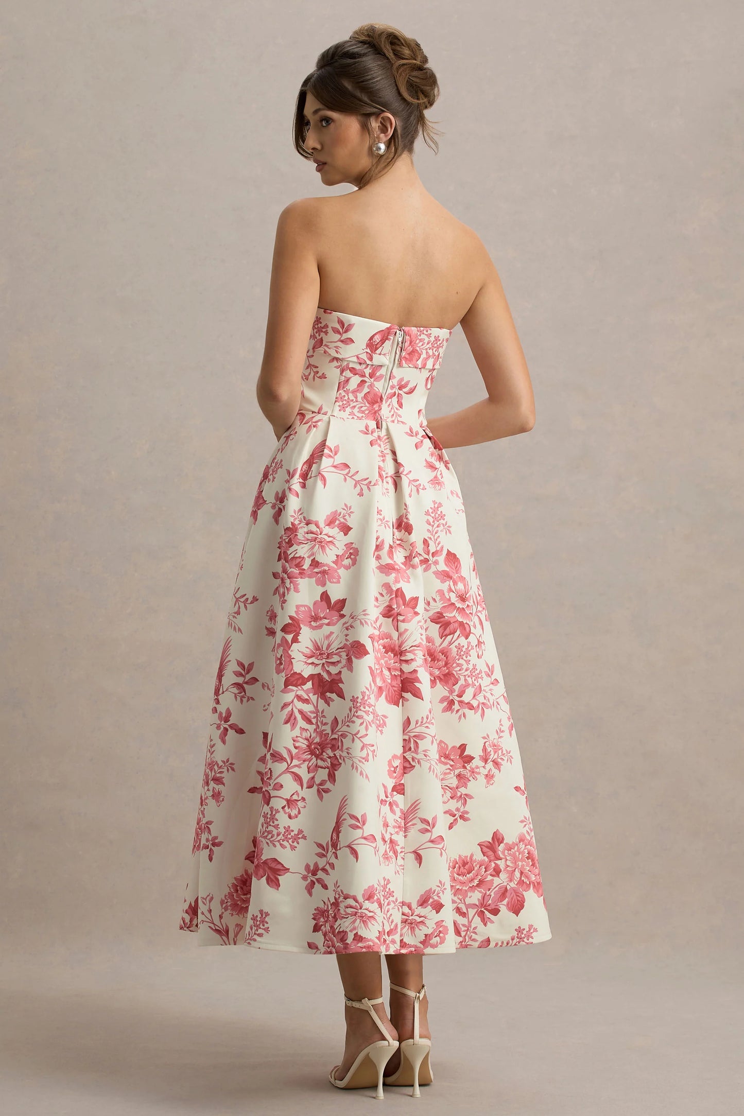 Annalise Pink Porcelain Print Bandeau Skater Midi Dress
