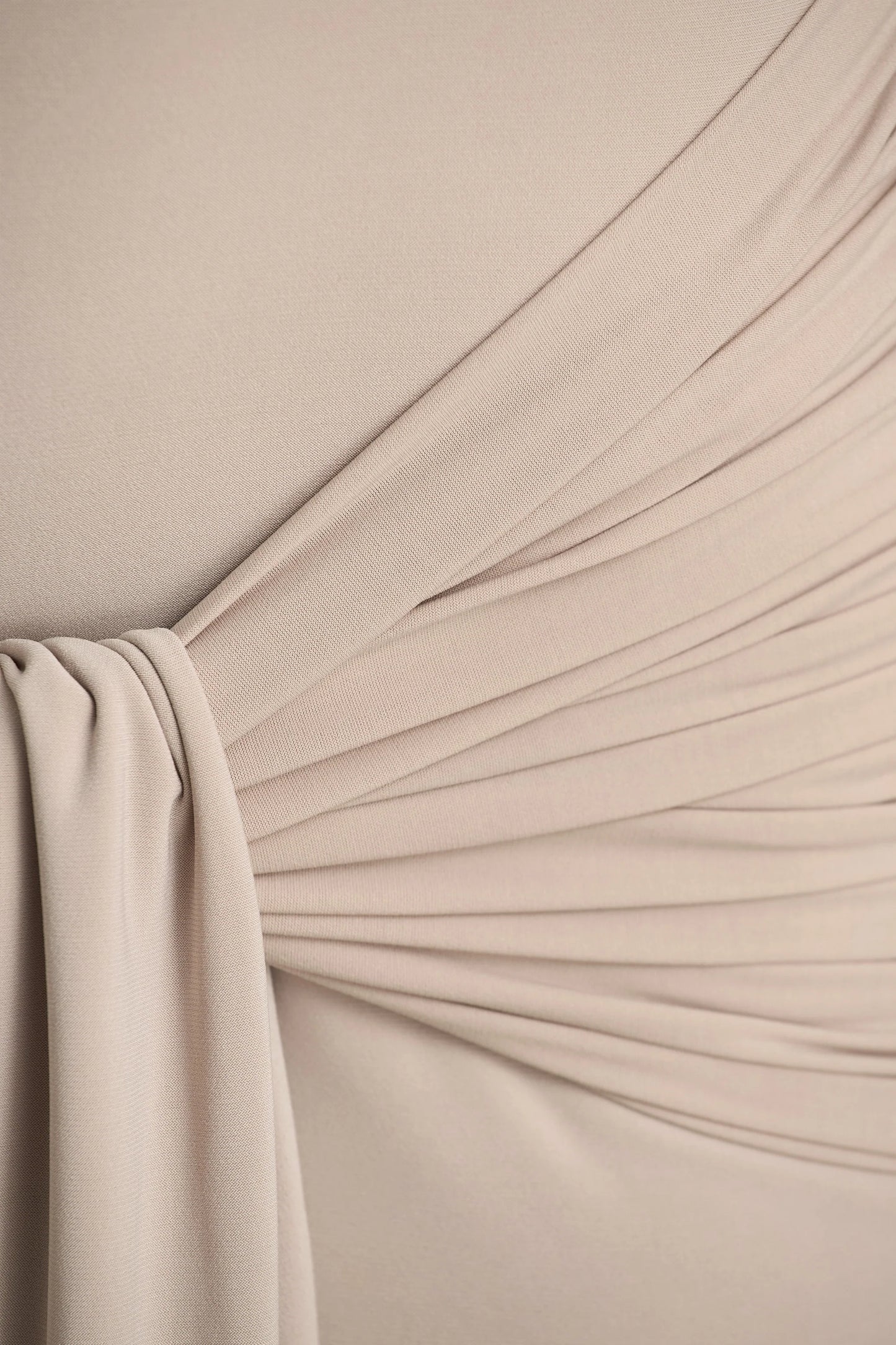Myra Champagne High-Neck Maxi Dress With Sash and Ruched Detailing