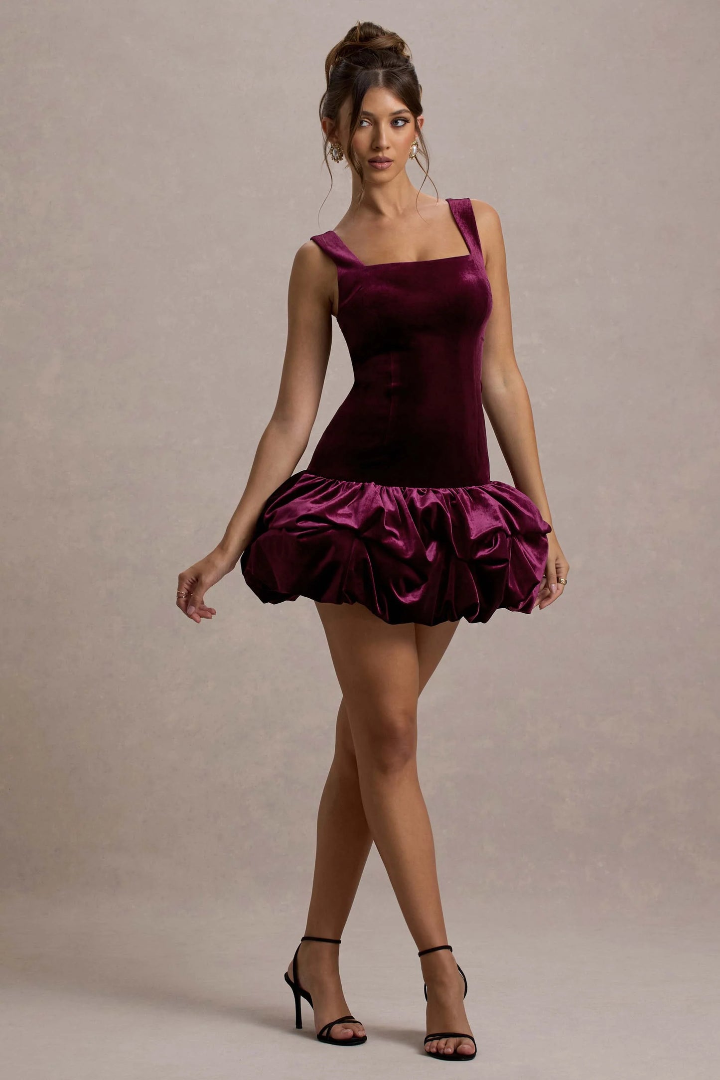 Sutton Port Velvet Square-Neck Ruffle-Hem Mini Dress