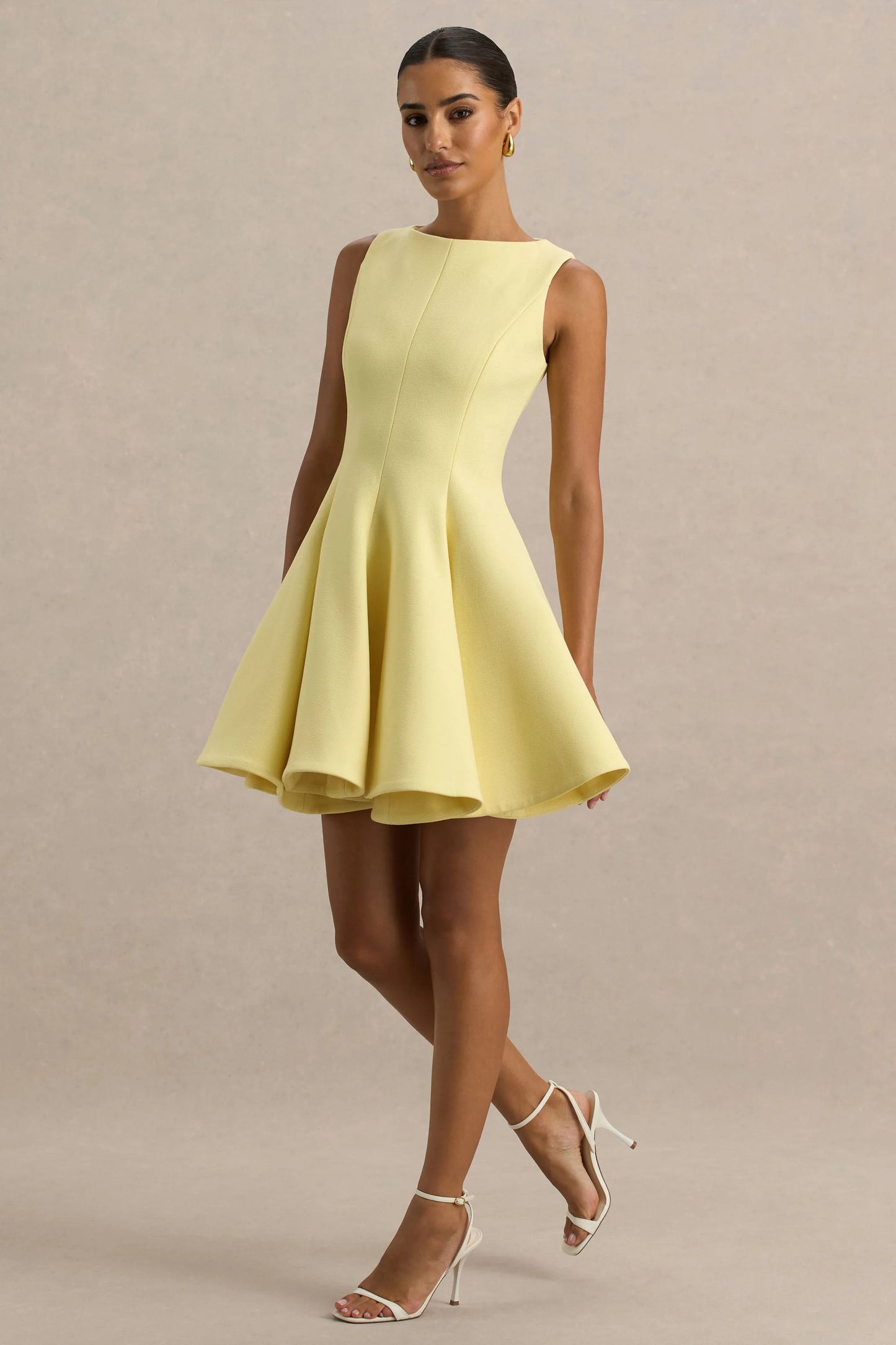 Gabrielle Lemon Boat-Neck Skater Mini Dress