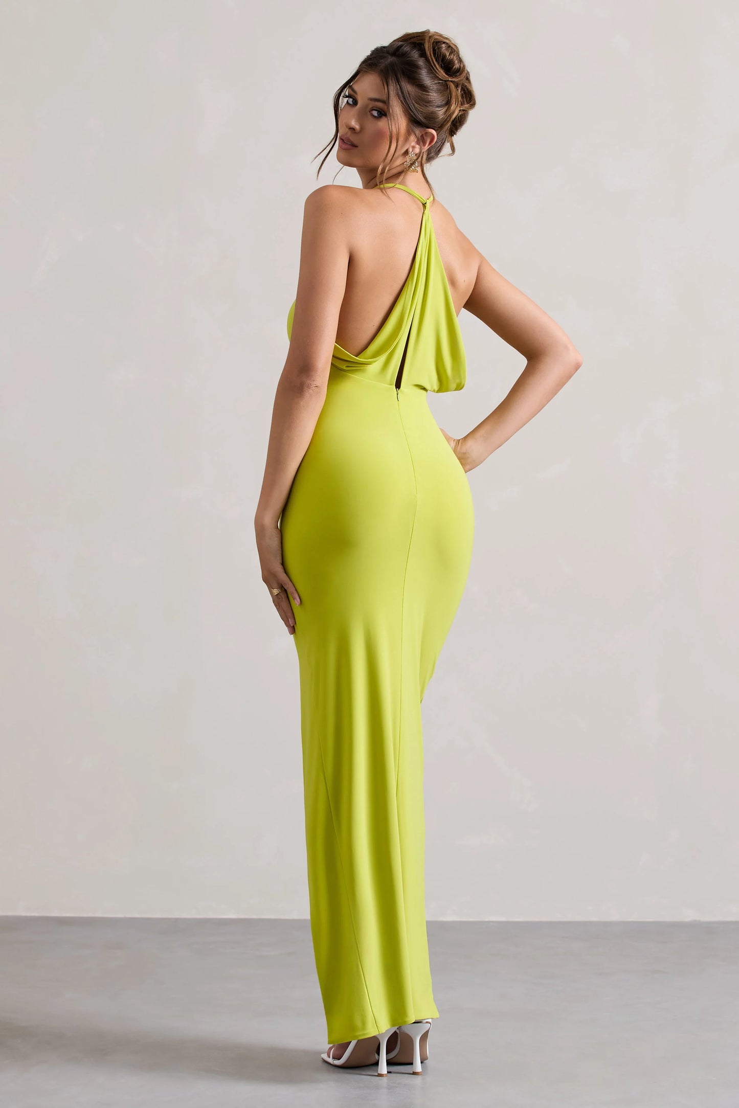 Domenica Lime Green Halter-Neck Wrap Maxi Dress