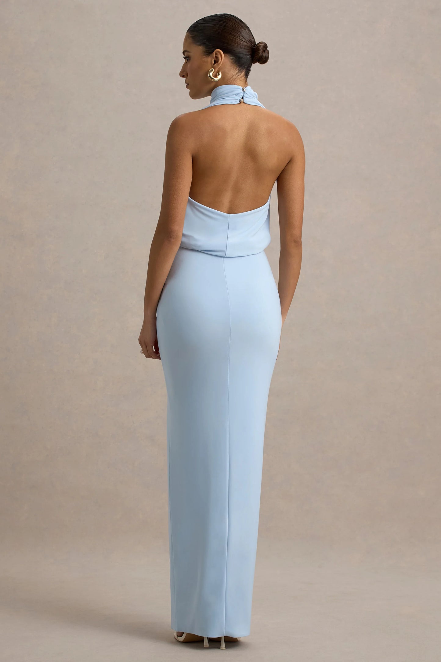 Hayden Blue High-Neck Draped Split Maxi Dress