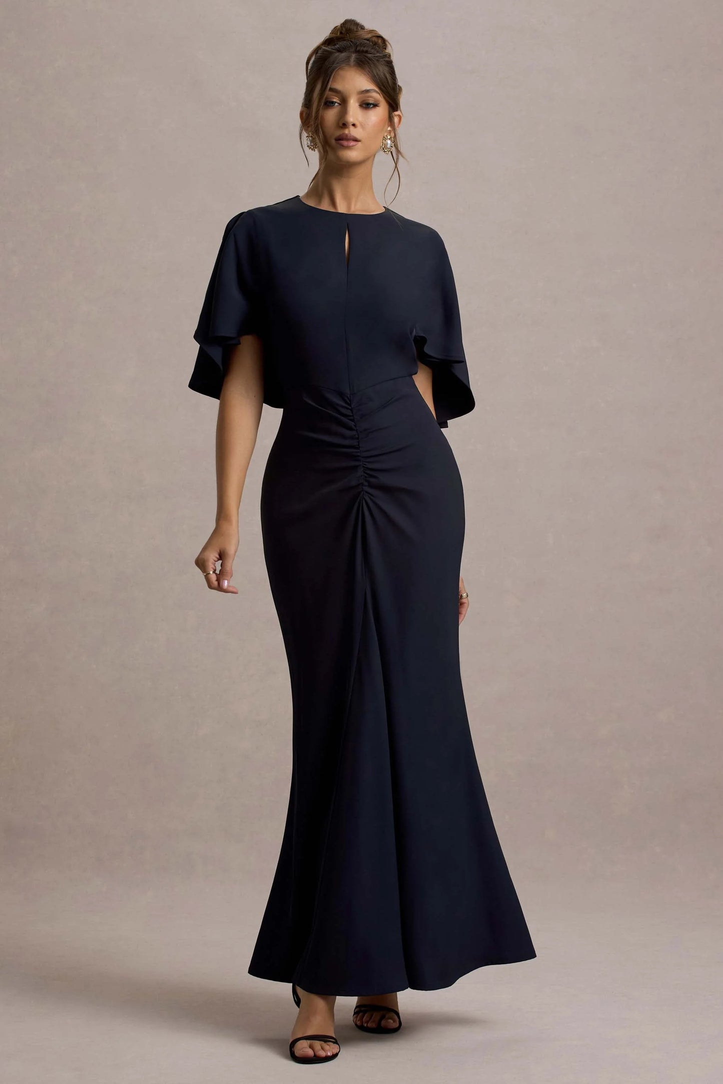 Allison Navy High-Neck Maxi Dress With Cape
