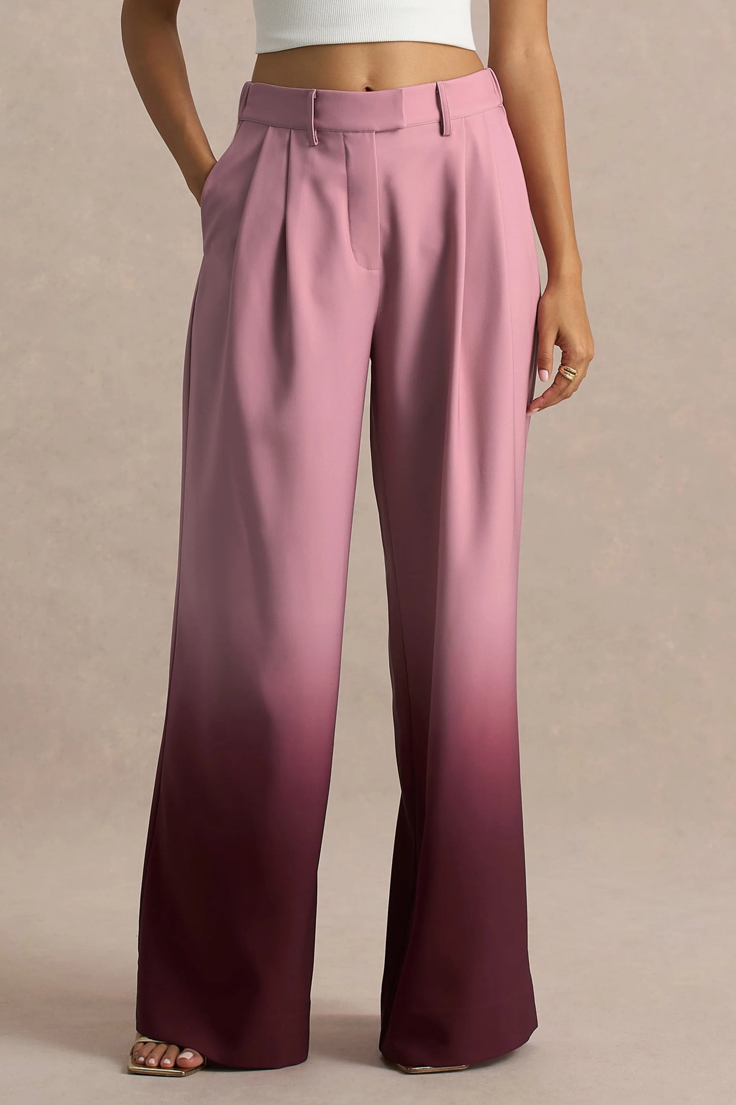 Safia Cherry Ombre Satin Wide-Leg Trousers