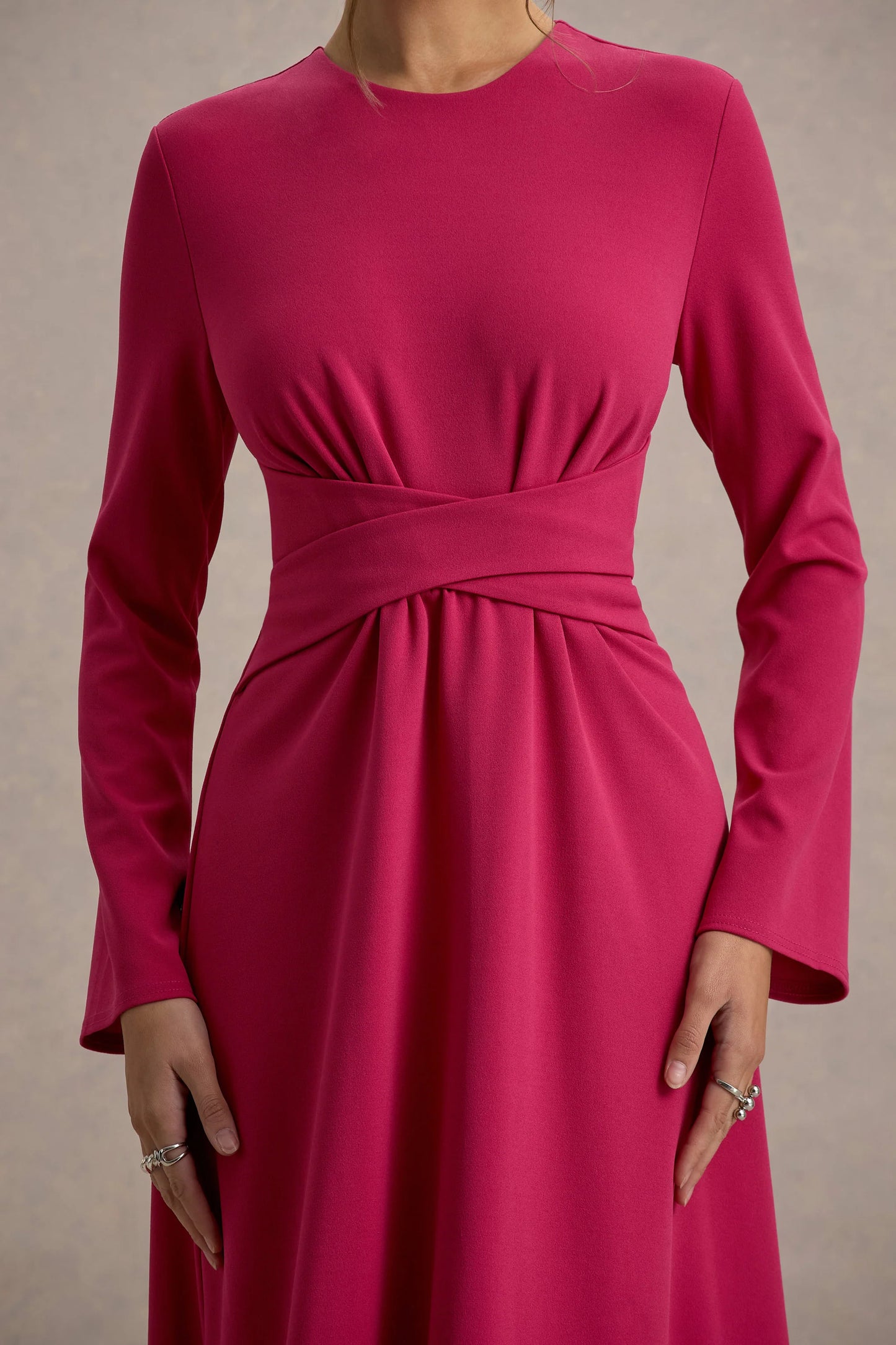 Cassiopeia Lemon Long-Sleeve Midi Dress With Cross Waist