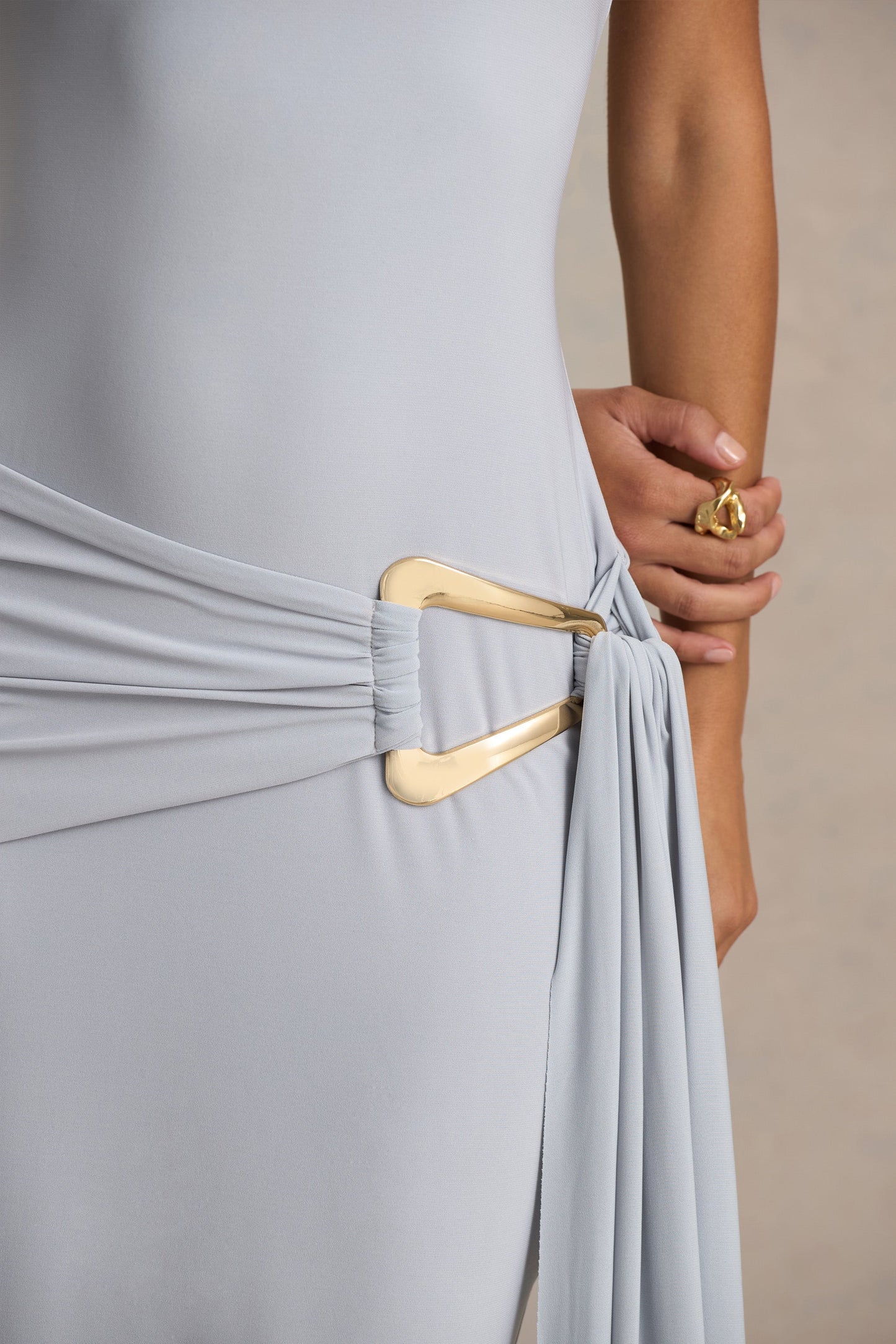 Bonnie Blue Asymmetric-Neck Maxi Dress With Open-Back
