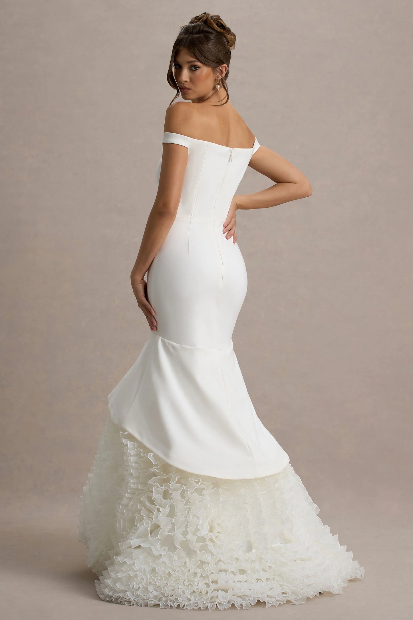 The Greatest White & Cream Bardot Maxi Dress With Tulle Skirt