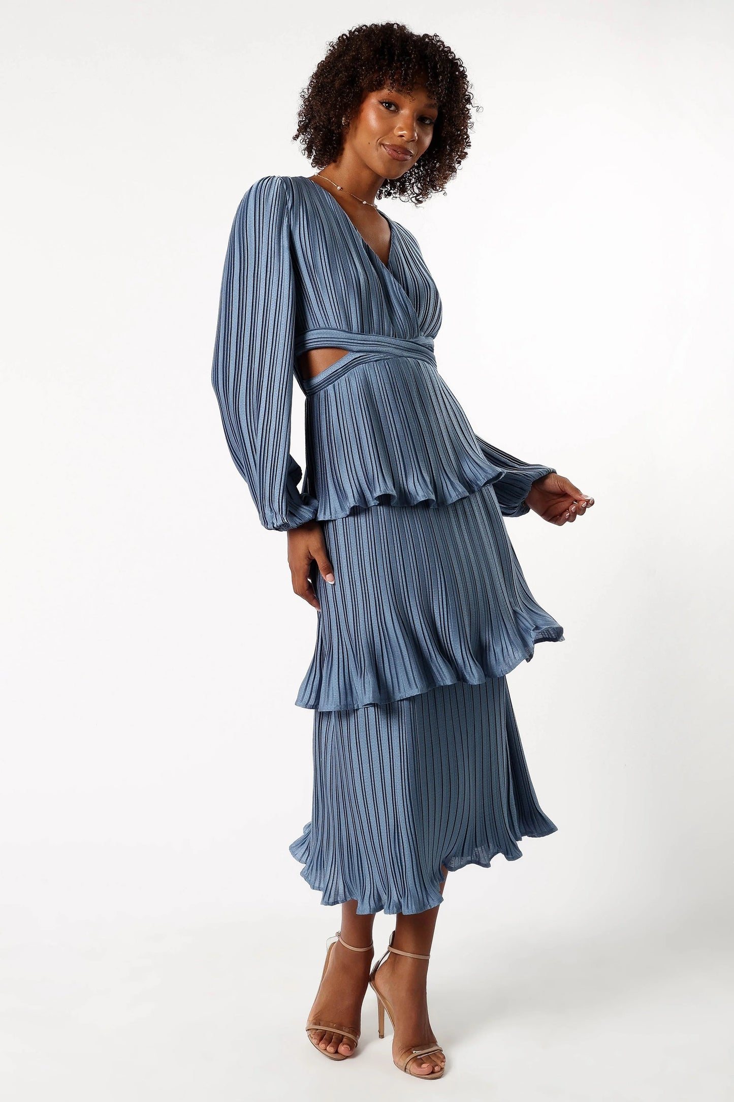 Pippa Long Sleeve Midi Dress - Blue