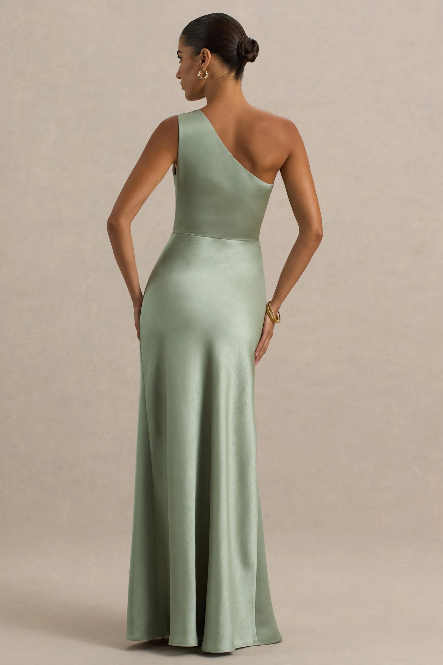 Beth Sage Asymmetric Neckline High-Split Maxi Dress