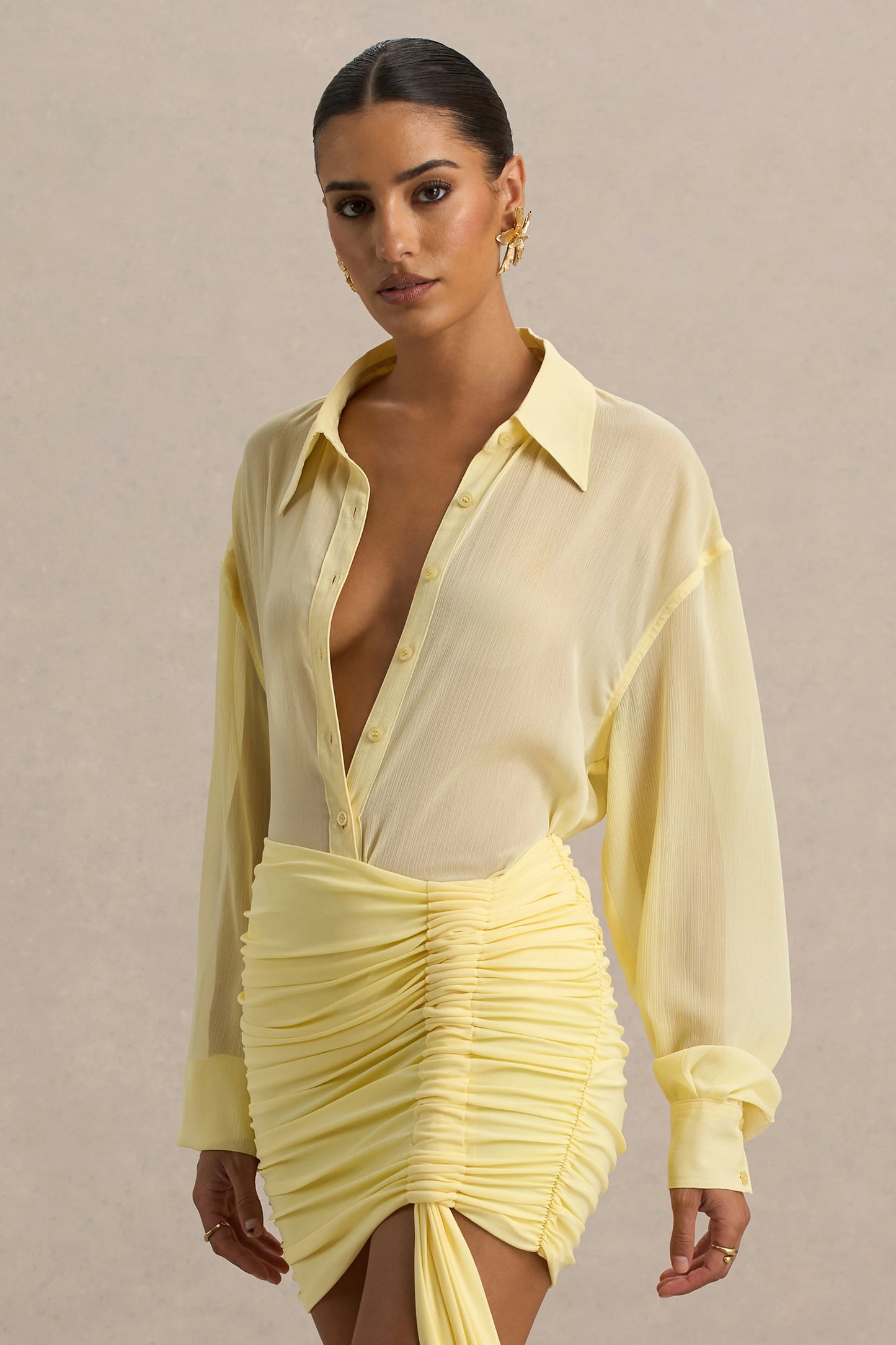 Zinna Lemon Plunge-Neck Shirt