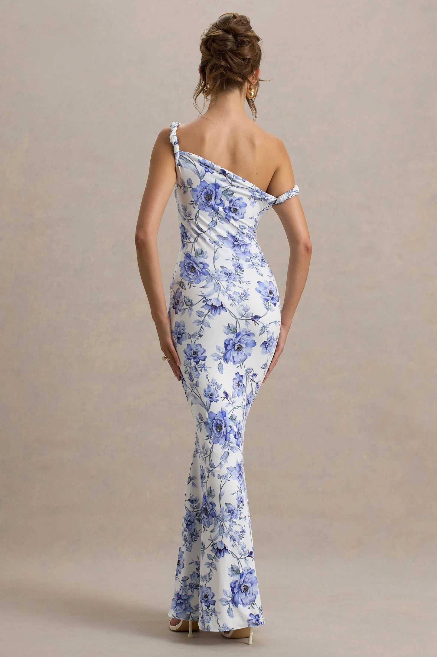 Lita Blue Floral Twisted Asymmetric Maxi Dress