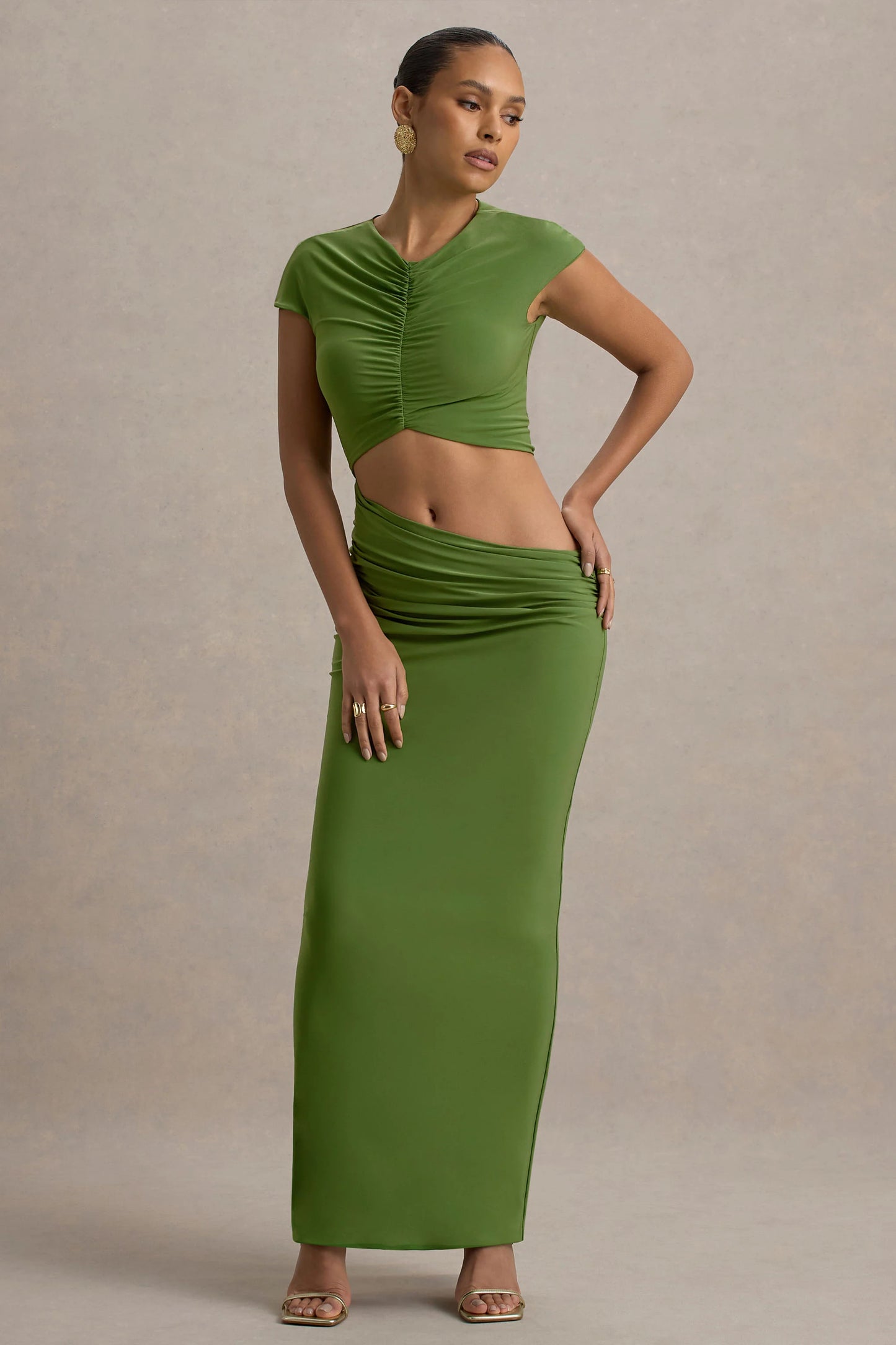 Pia Green Short-Sleeve Maxi Dress With Cut-Out