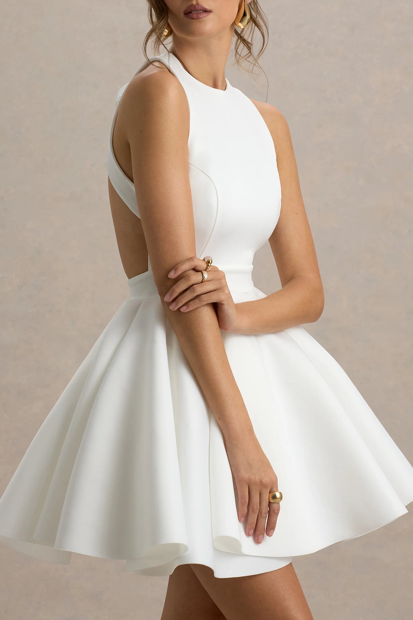 Waverly White Racer-Neck Sleeveless Skater Mini Dress