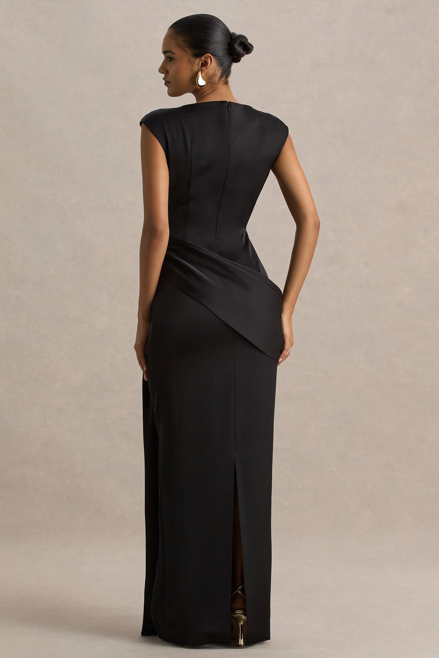 Influence Black Satin Slashed-Neck Maxi Dress With Embellished Detail And Sash