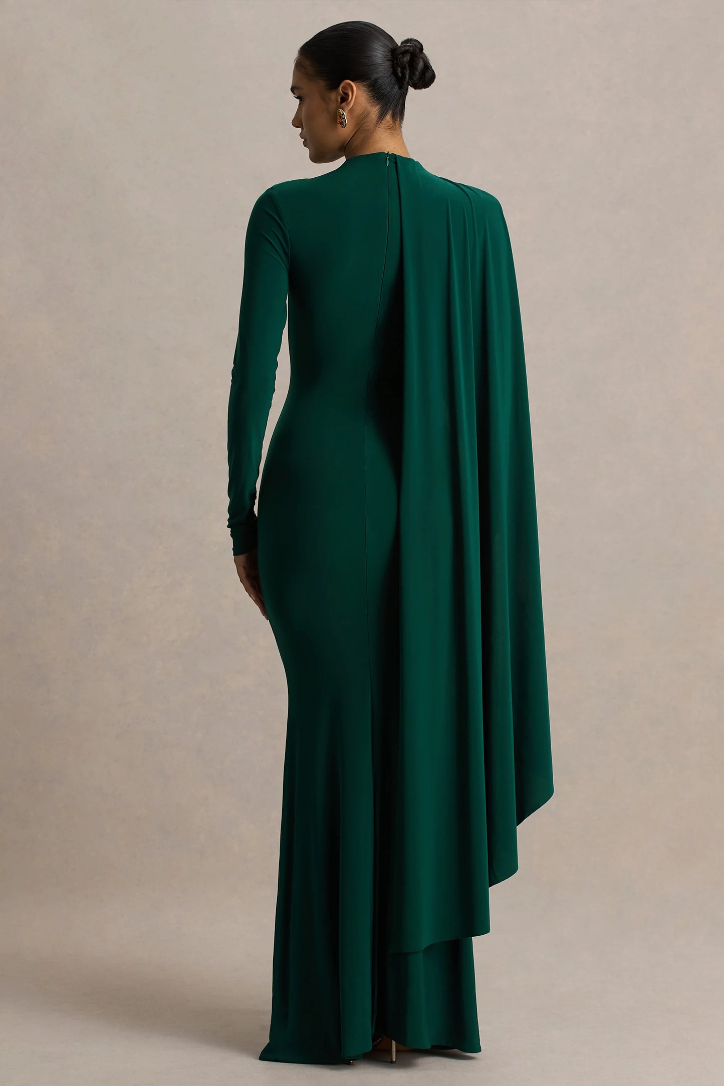 Always Bottle Green High-Neck Maxi Dress With Cape Sleeve Detail