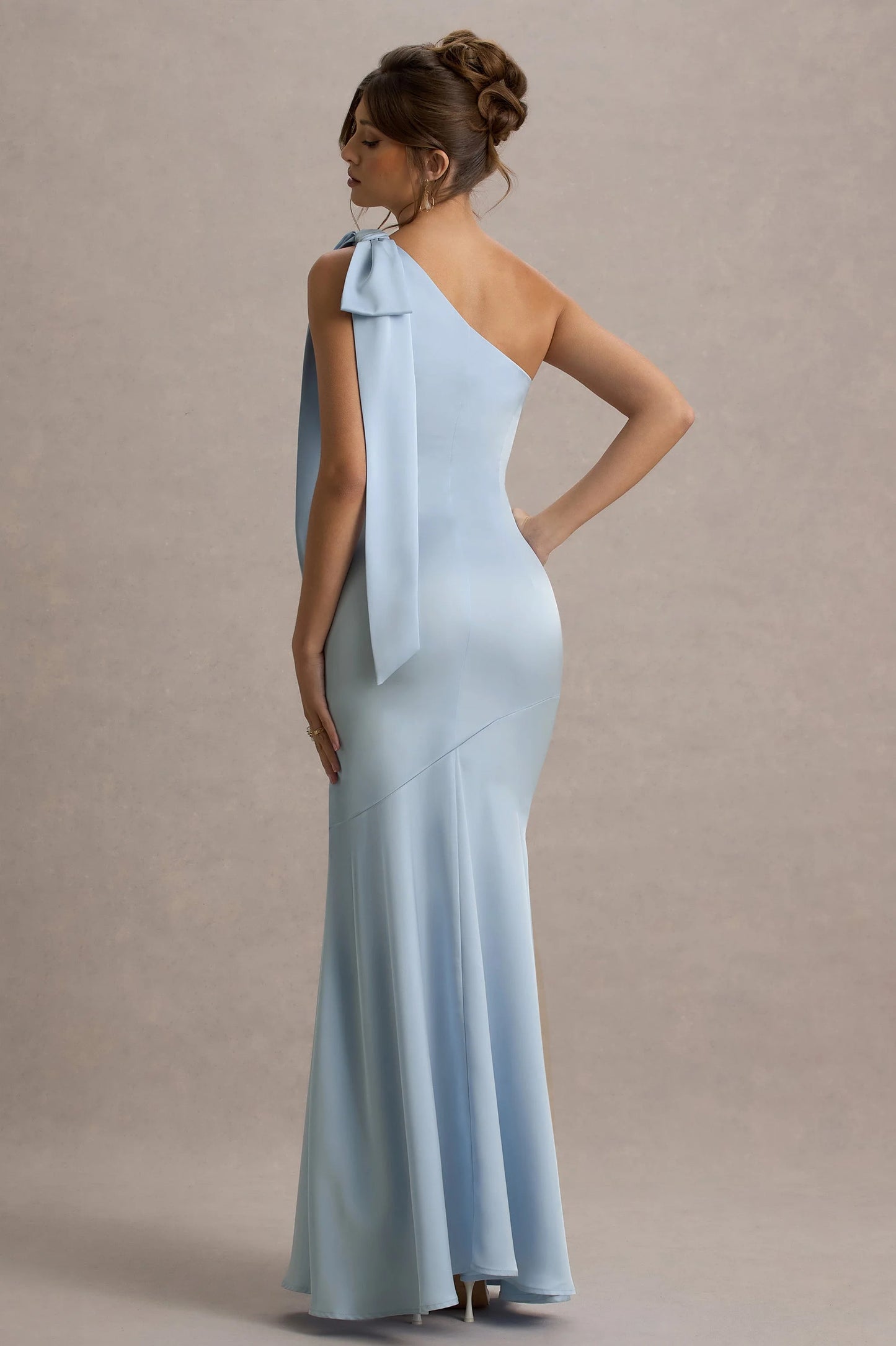 Here For Love Powder Blue Satin Asymmetric Maxi Dress With Bow