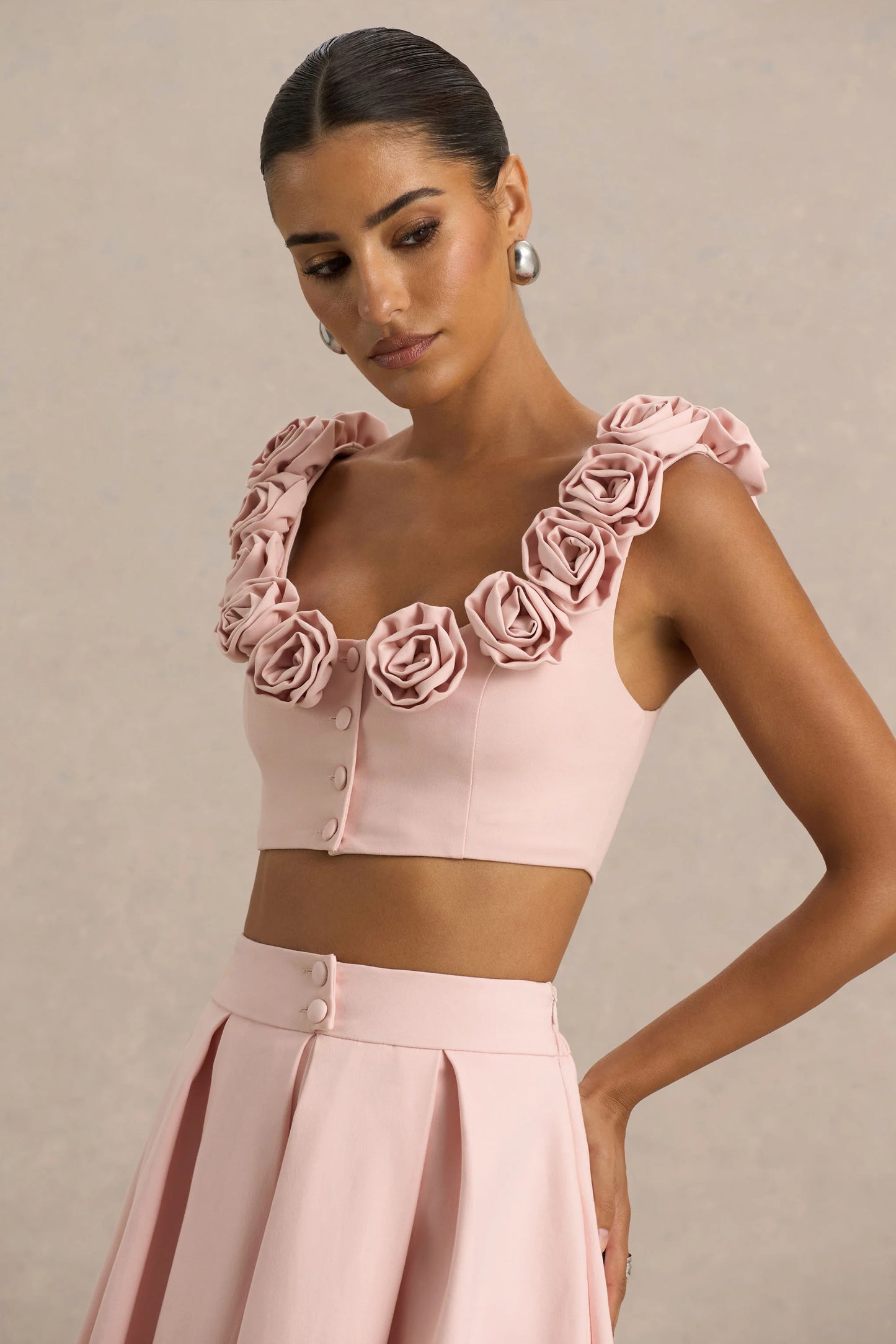 Blade Baby Pink Scoop-Neck Crop Top With Corsage Details