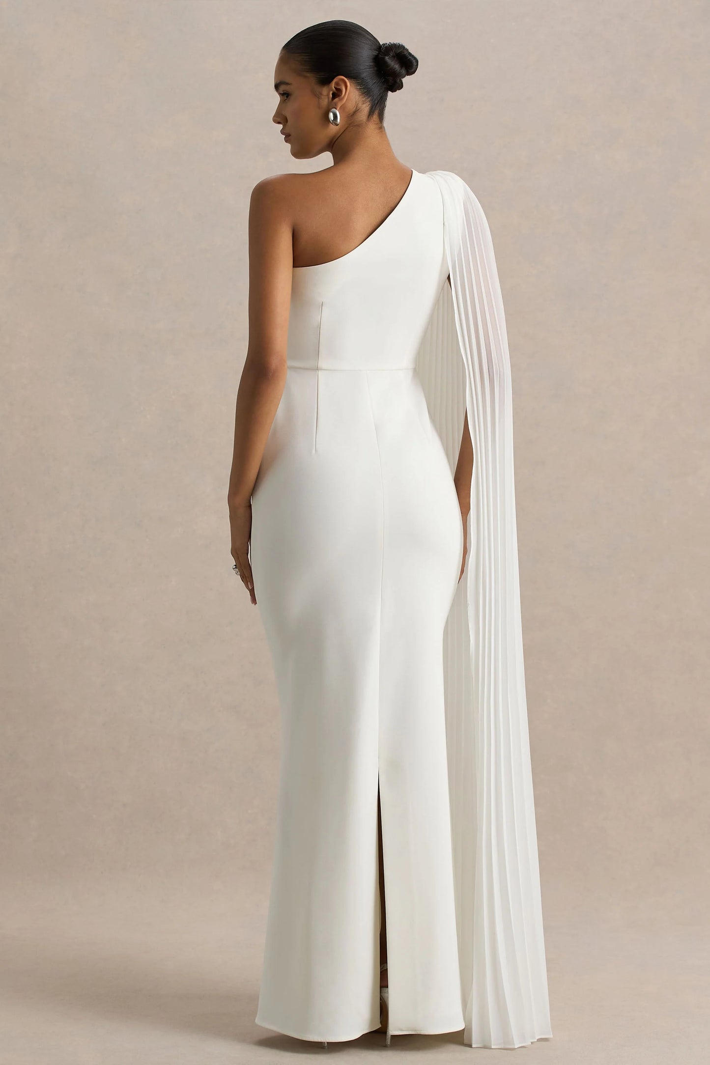 Athens White Asymmetric-Neck Maxi Dress With Cape Sleeve Detail
