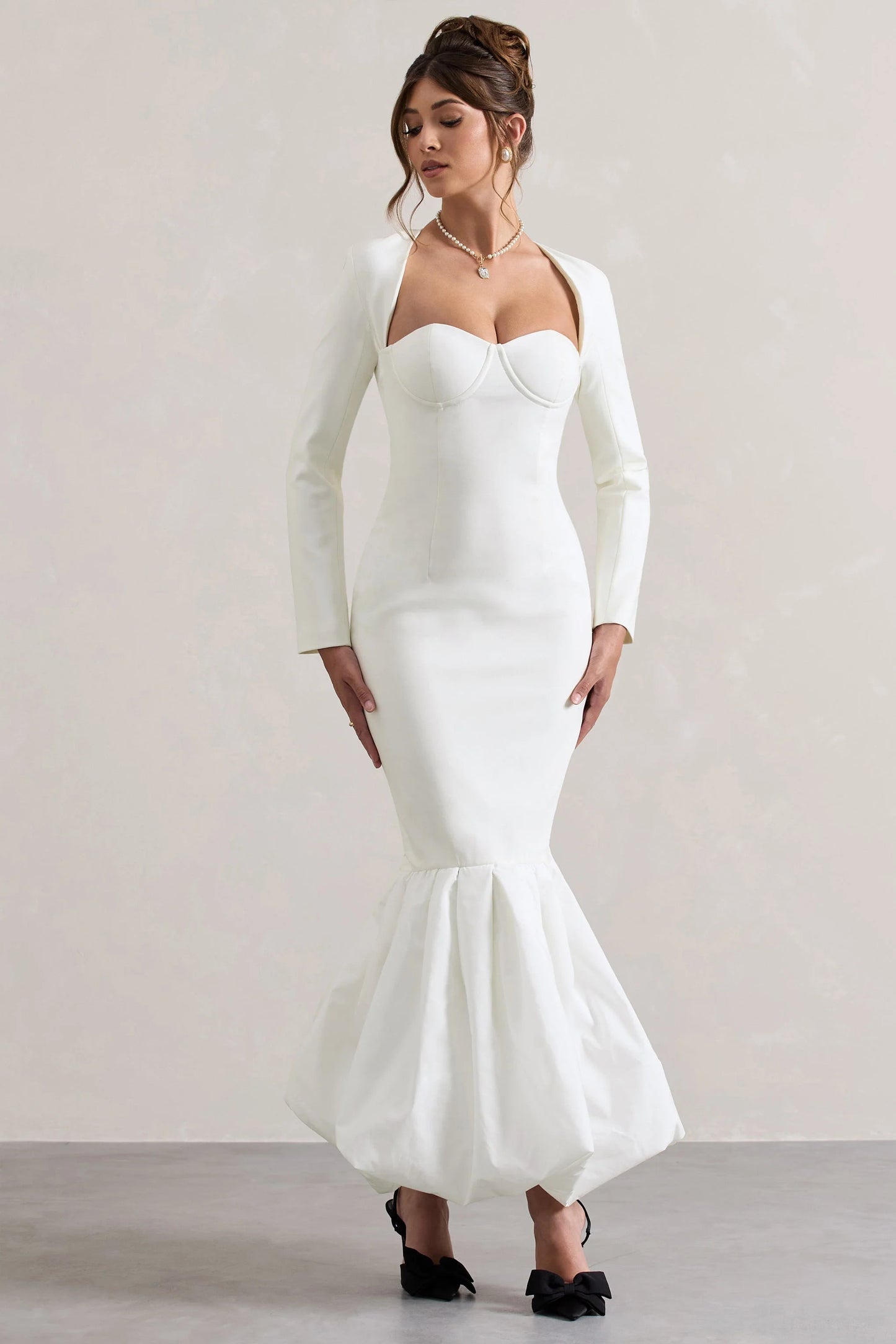 London Cream Sweetheart Maxi Dress With Volume Hem