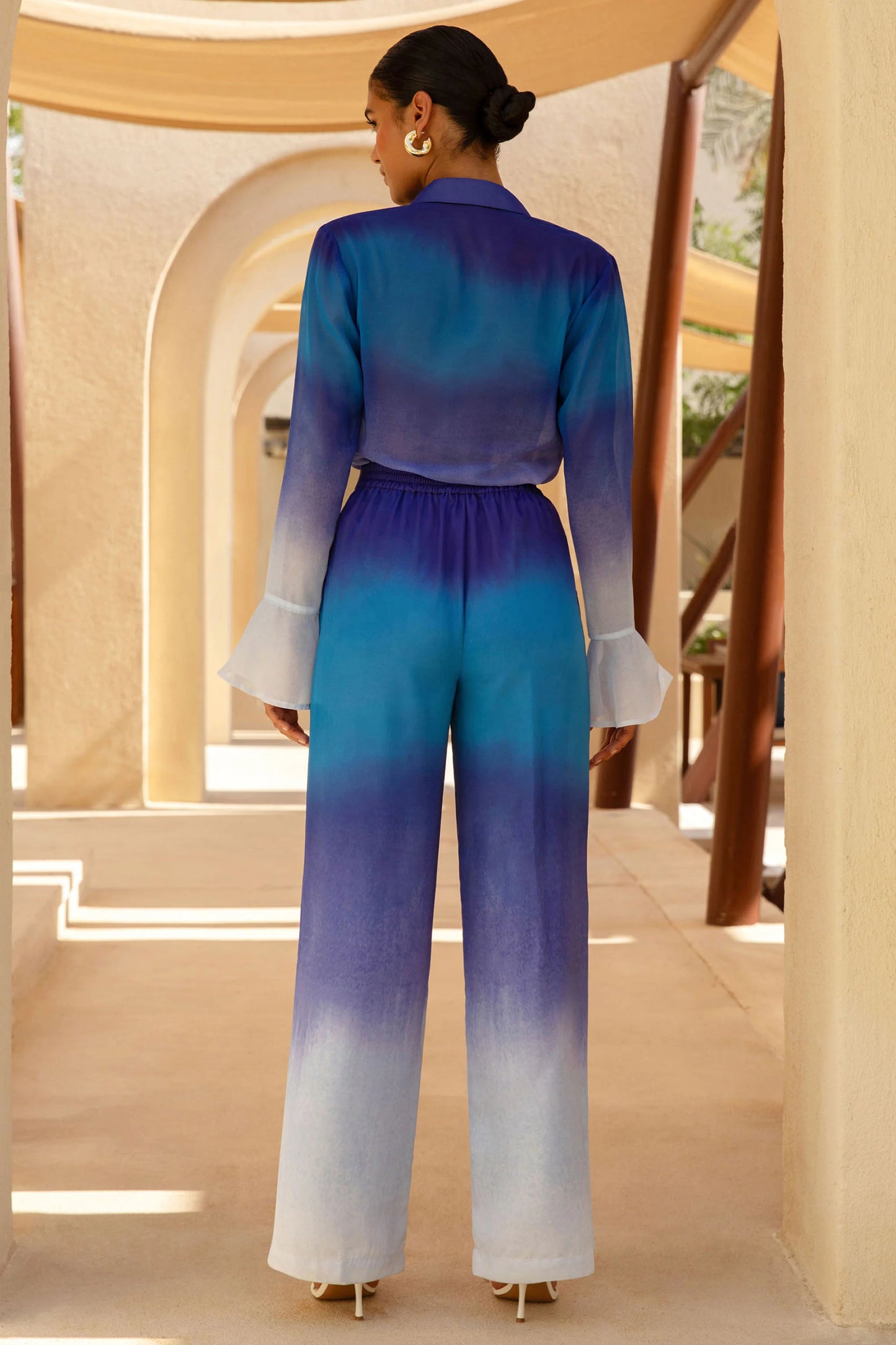 Last Light Blue Ombre Satin Wide-Leg Trousers