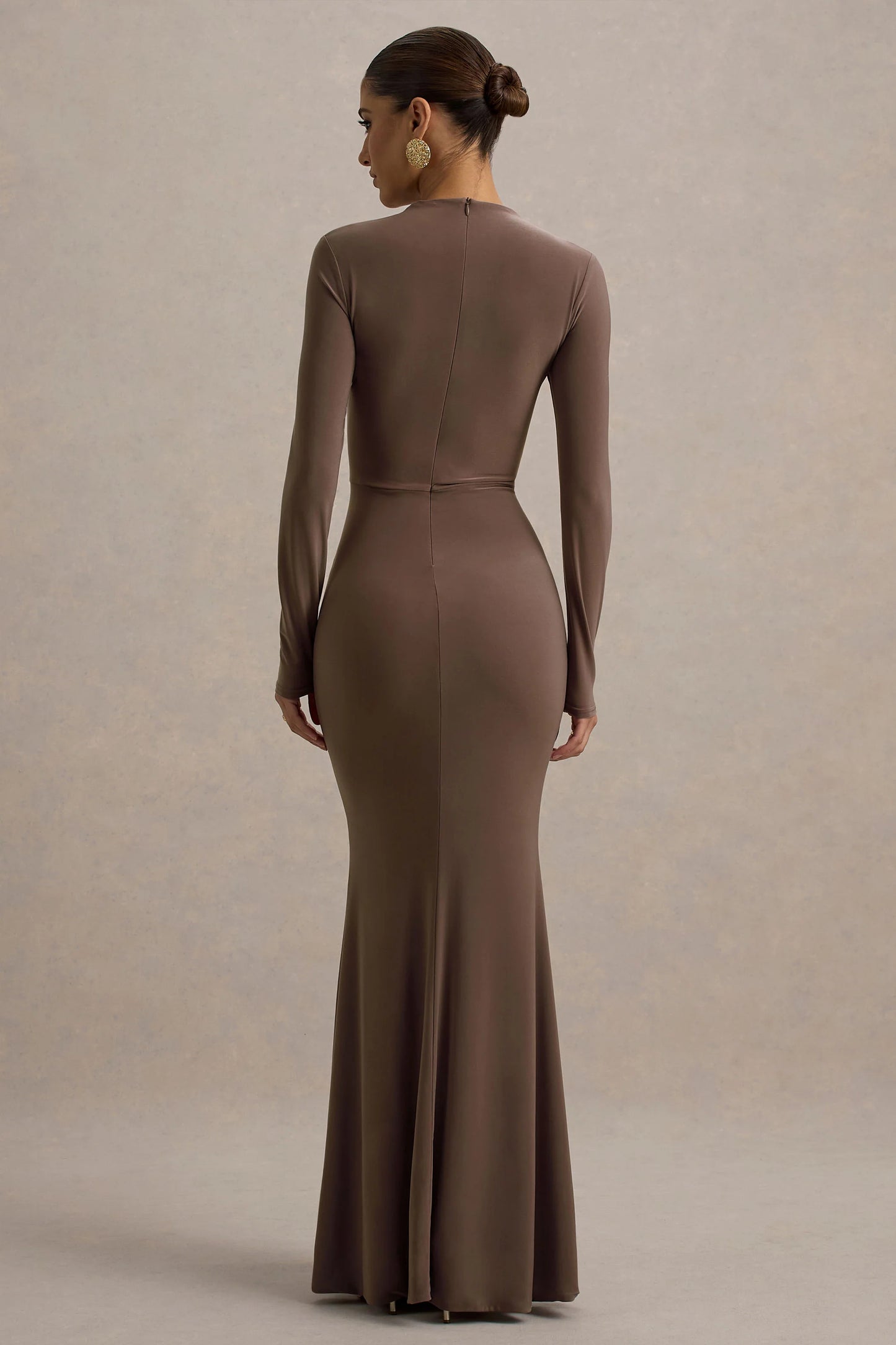 Reid Brown Long-Sleeve Gathered Maxi Dress