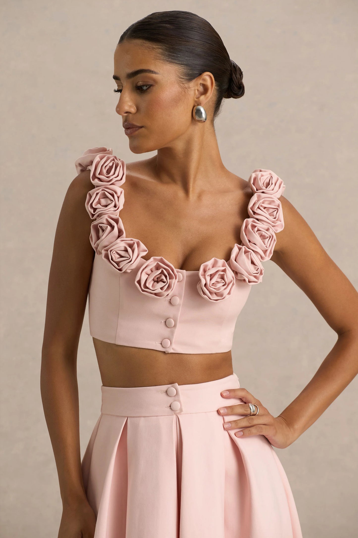 Blade Baby Pink Scoop-Neck Crop Top With Corsage Details