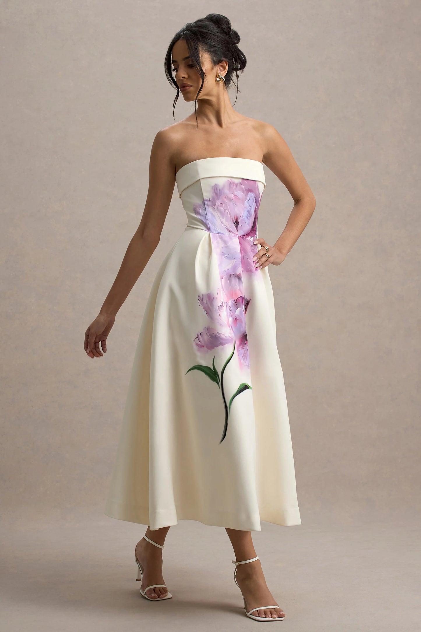 Annalise Peony Floral Print Bandeau Skater Midi Dress