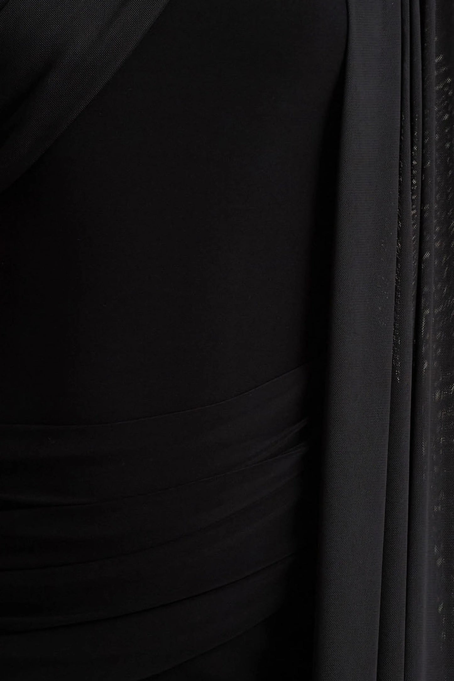 Brenda Black Crew-Neck Maxi Dress With Mesh Cape And Sash