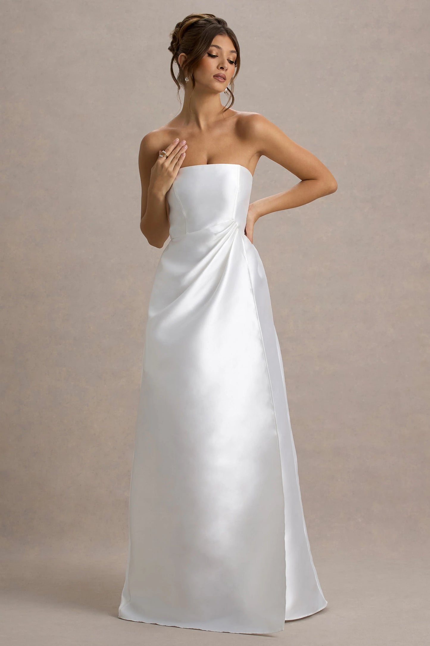 Universe White Bandeau Split Puff-Skirt Maxi Dress