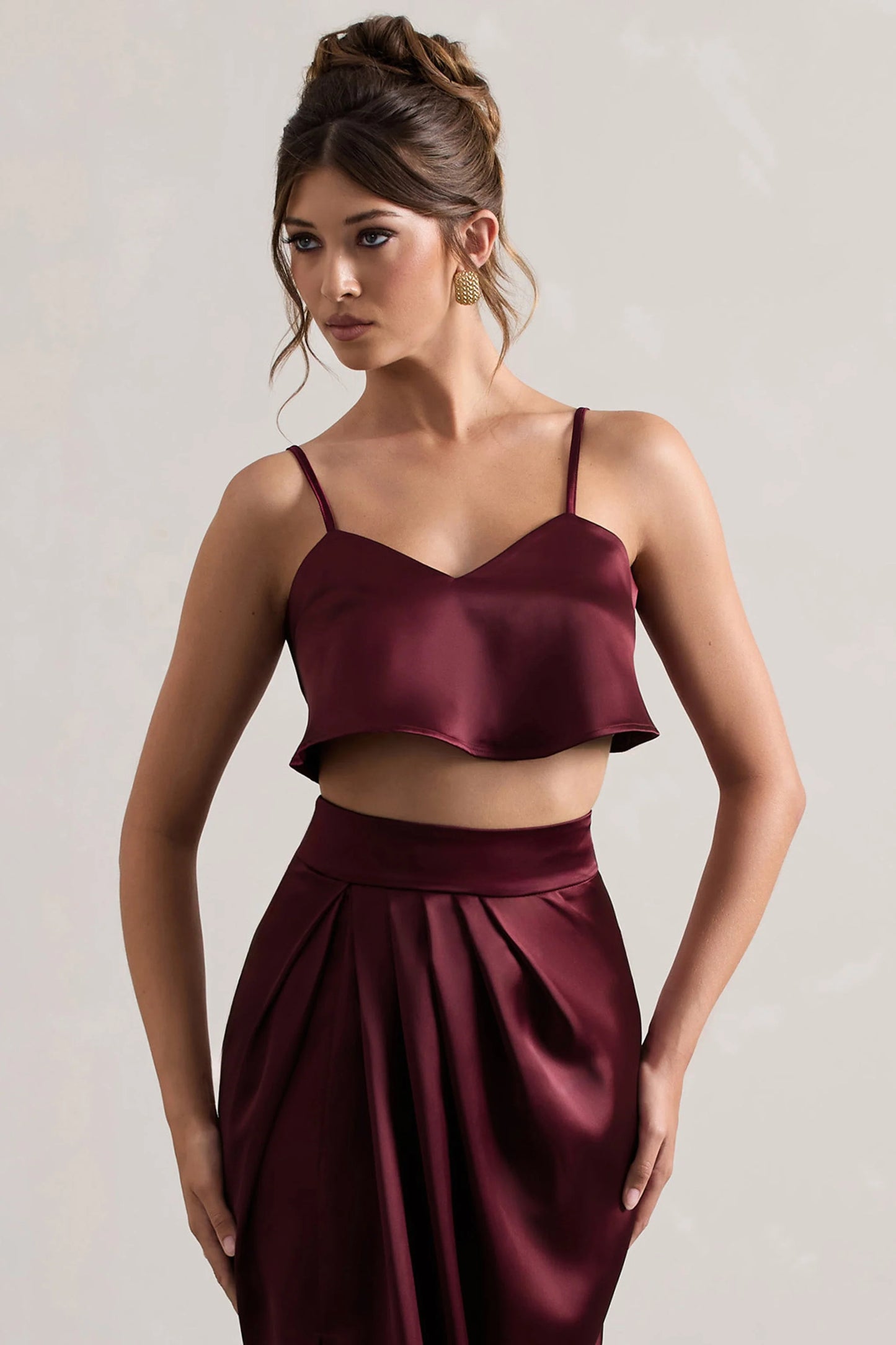 Fawn Plum Satin Cami Crop Top