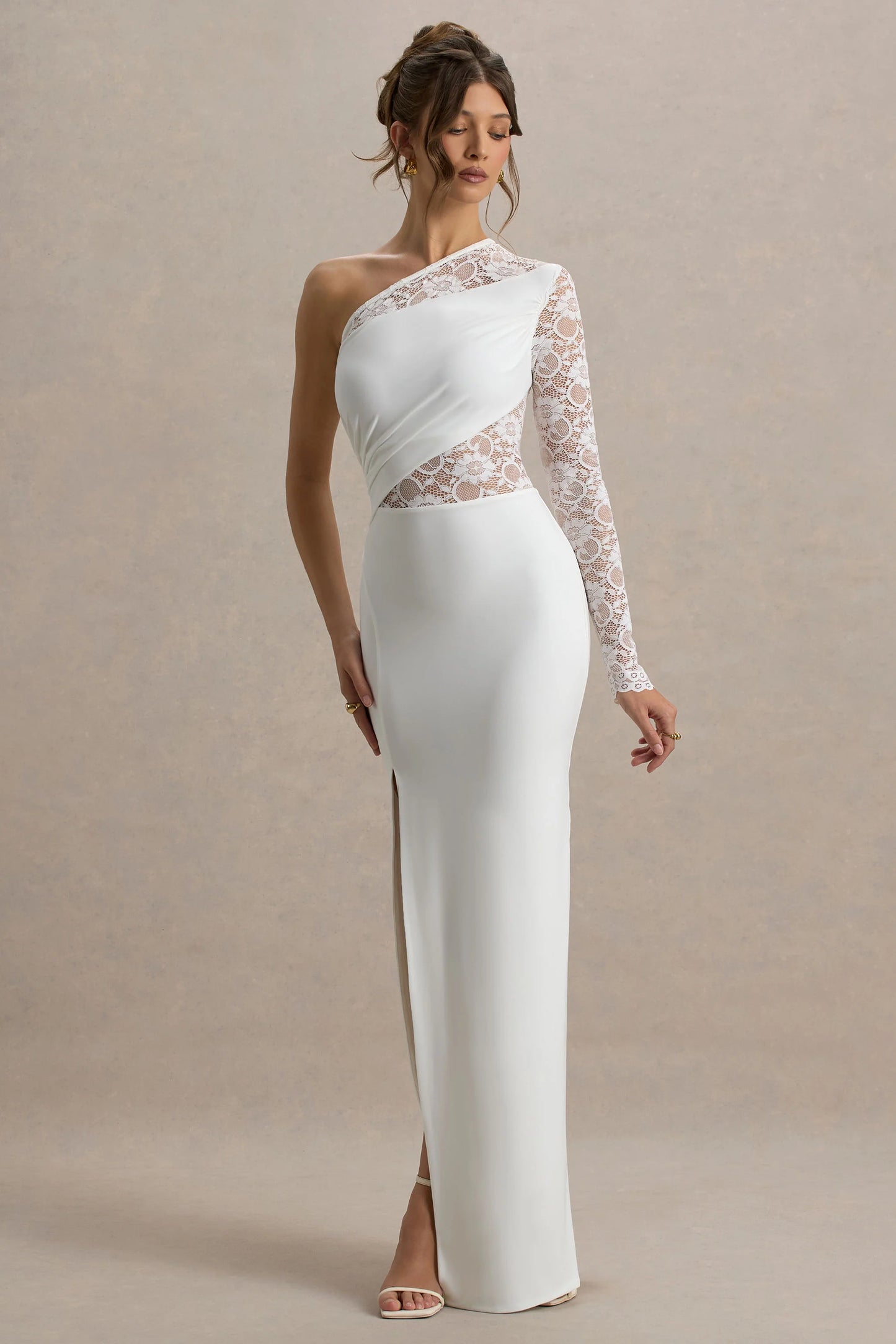 Moonlight White Asymmetric Maxi Dress With Lace Detailing