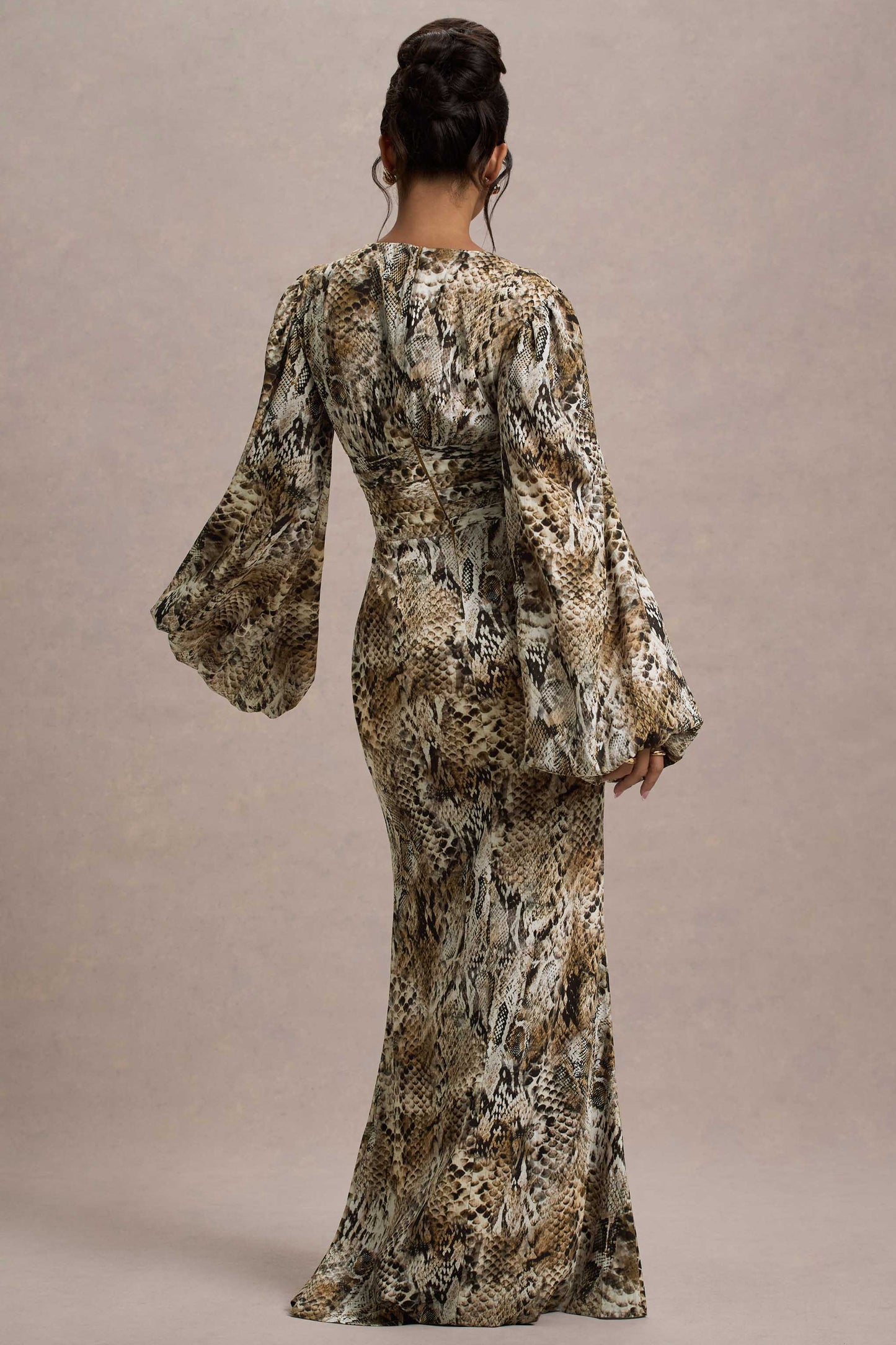 Casarile Snake Print V-Neck Balloon Sleeve Maxi Dress