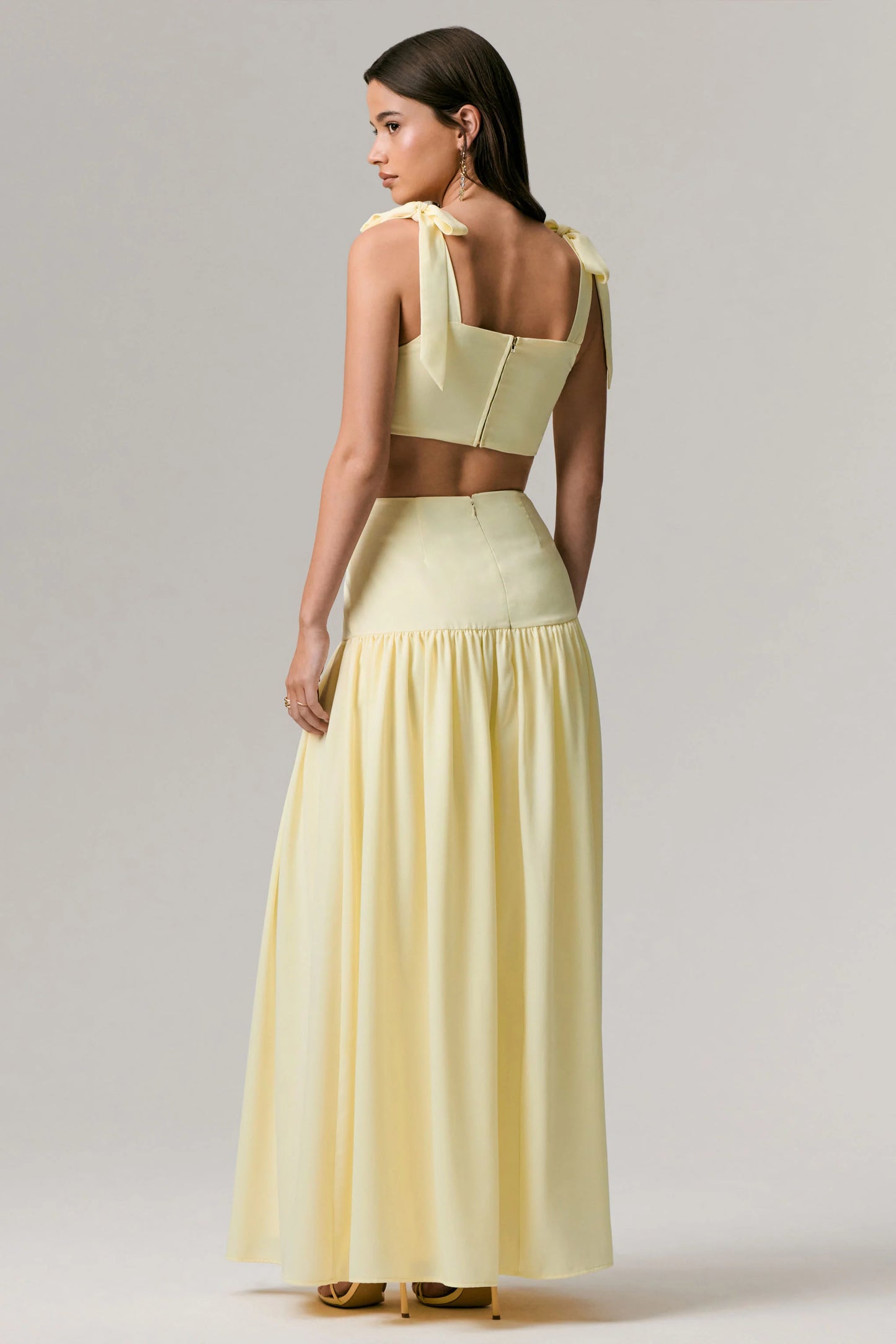 Reminiscent Lemon Ruched Maxi Skirt