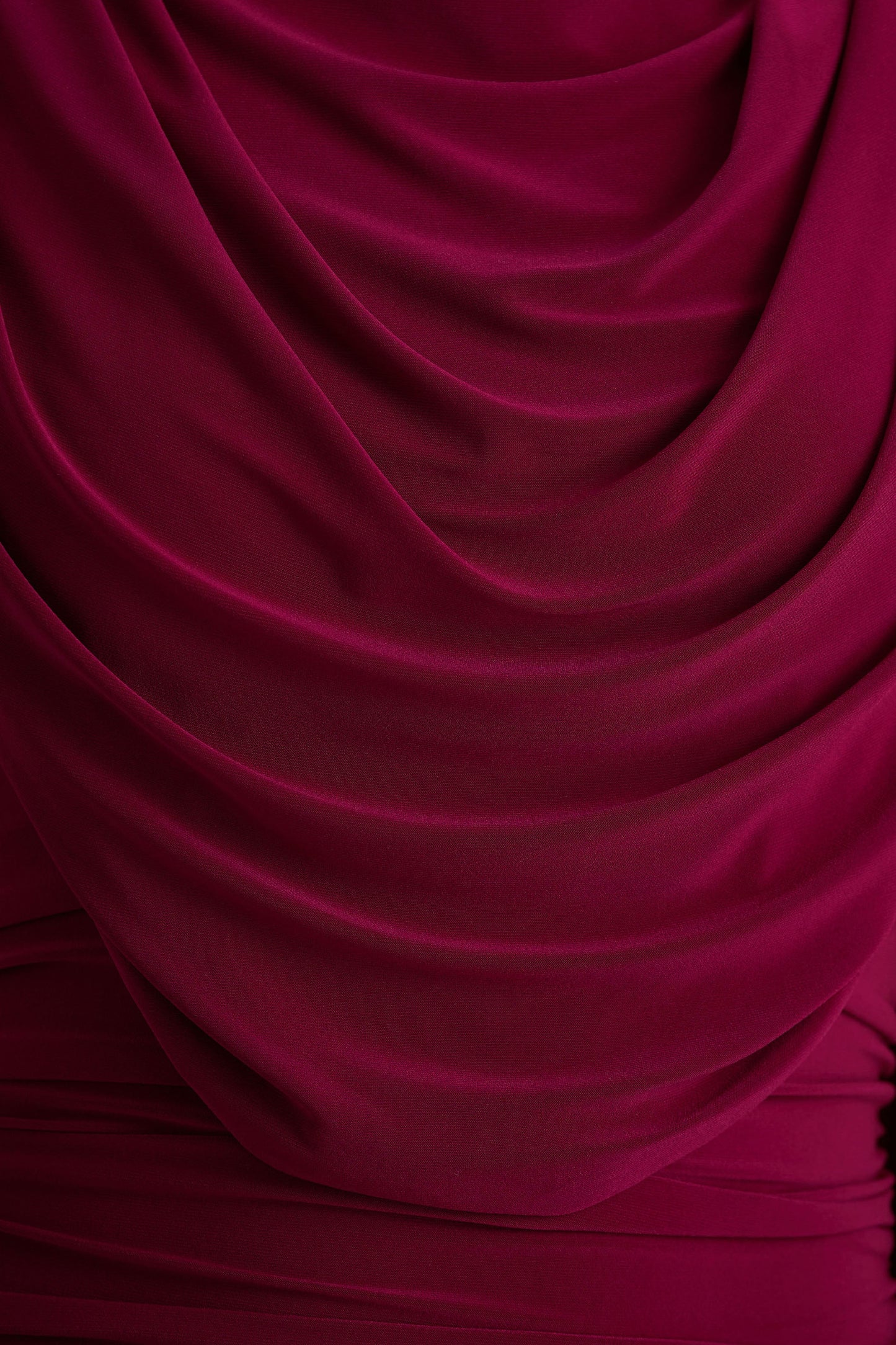 Wanderer Burgundy Crew-Neck Midi Dress With Draped and Ruched Detailing