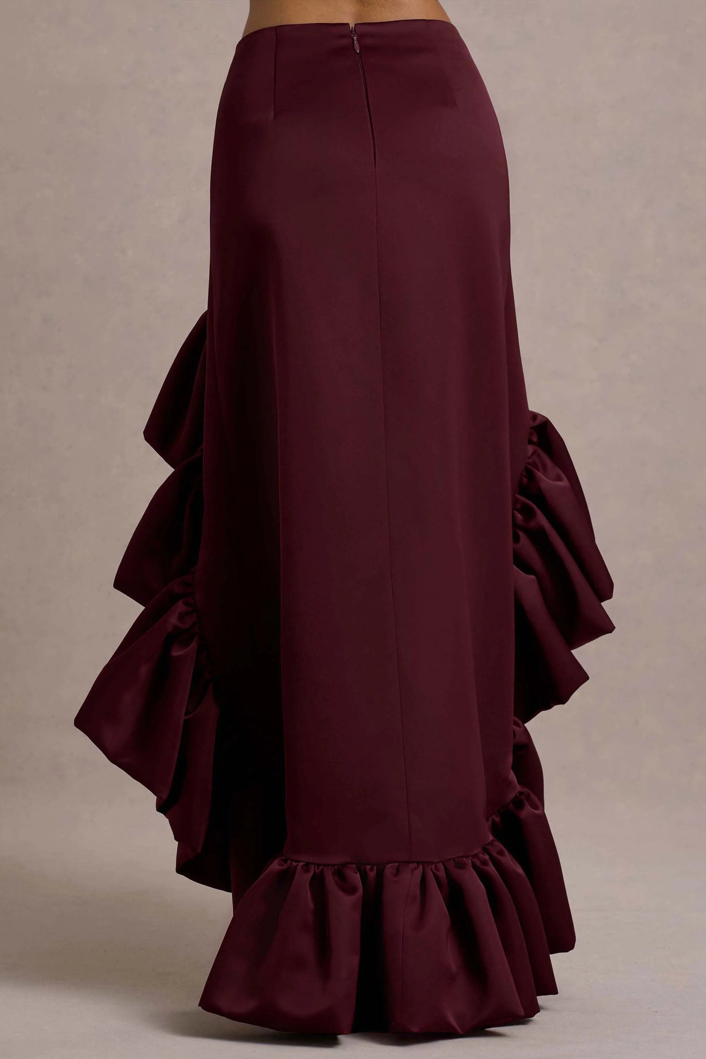 Ruby Merlot Satin High-Low Maxi Skirt