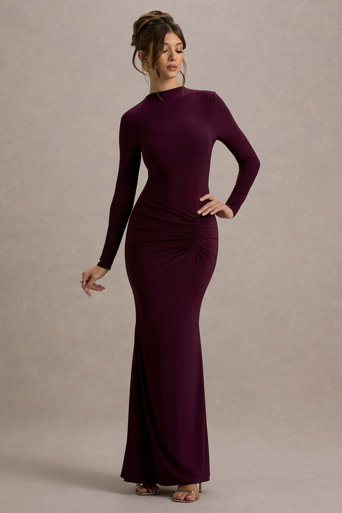 Reid Plum Long-Sleeve Gathered Maxi Dress