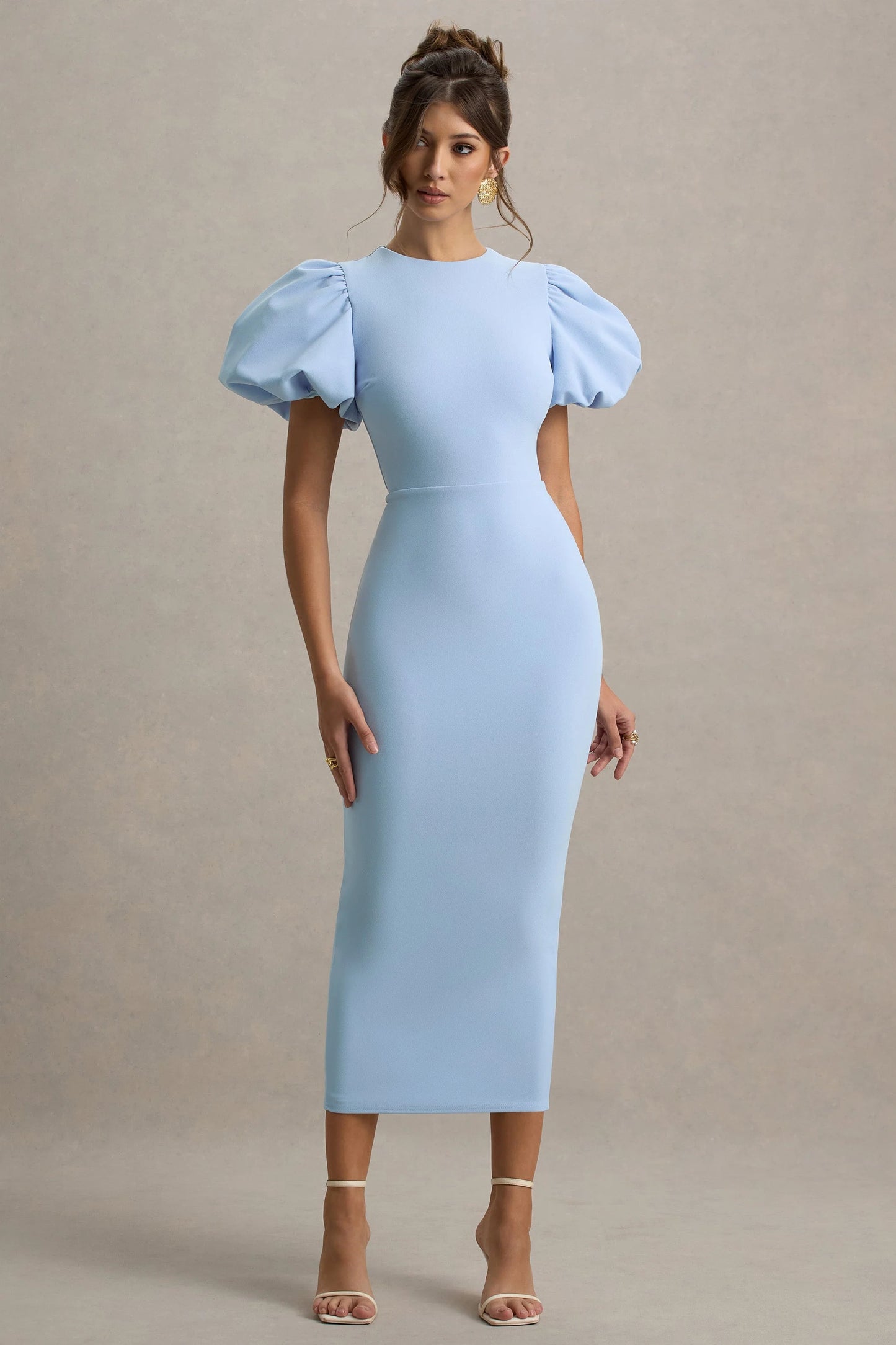 Dakota Powder Blue Puff-Sleeve Midi Dress