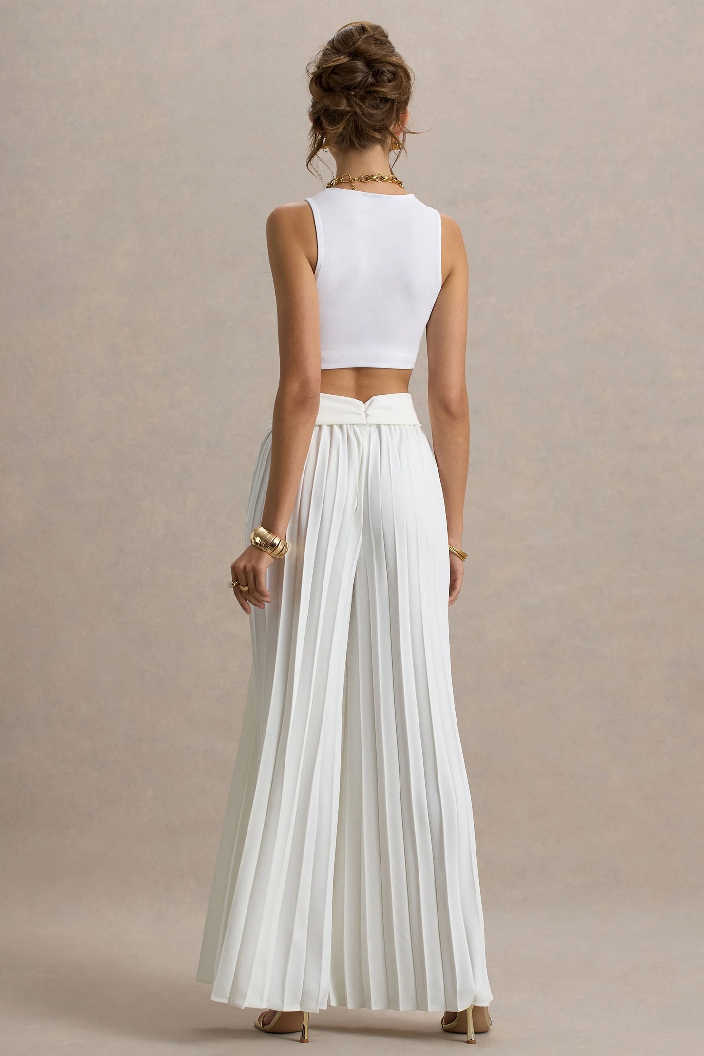 Eclipse Cream Pleated Wide-Leg Trousers