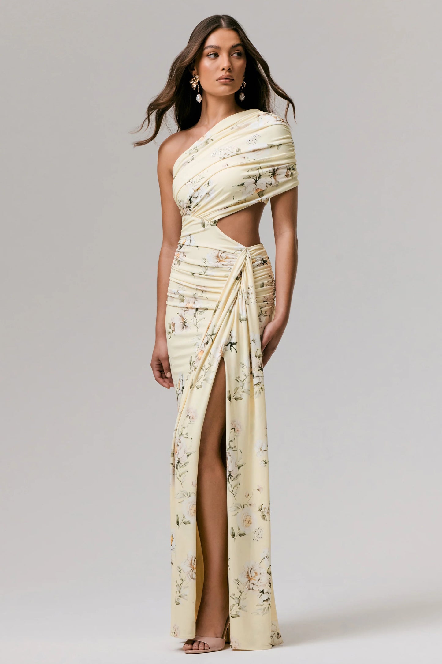 Overload Lemon Print Asymmetric Wrap Split Maxi Dress