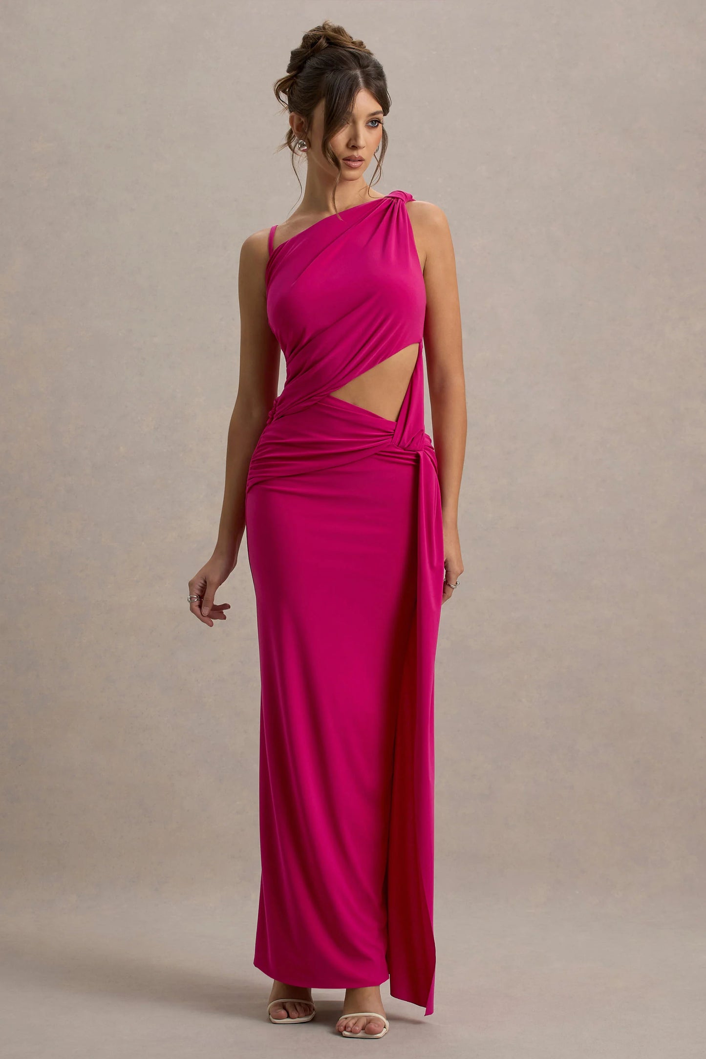 Storm Hot Pink Asymmetric Maxi Dress With Cut-Out Details