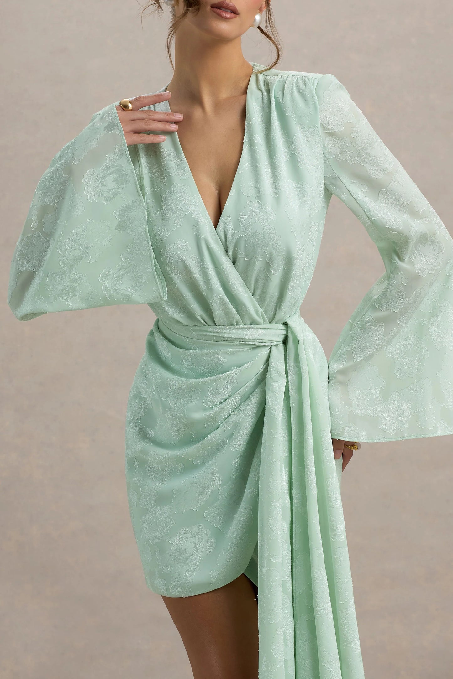 Doreen Mint Long-Sleeve Wrap Mini Dress