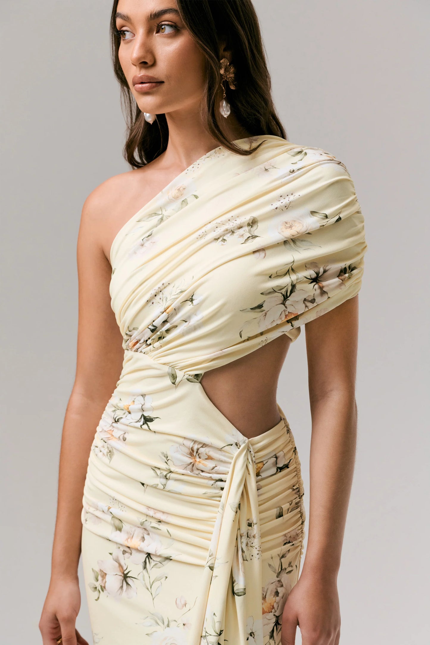 Overload Lemon Print Asymmetric Wrap Split Maxi Dress