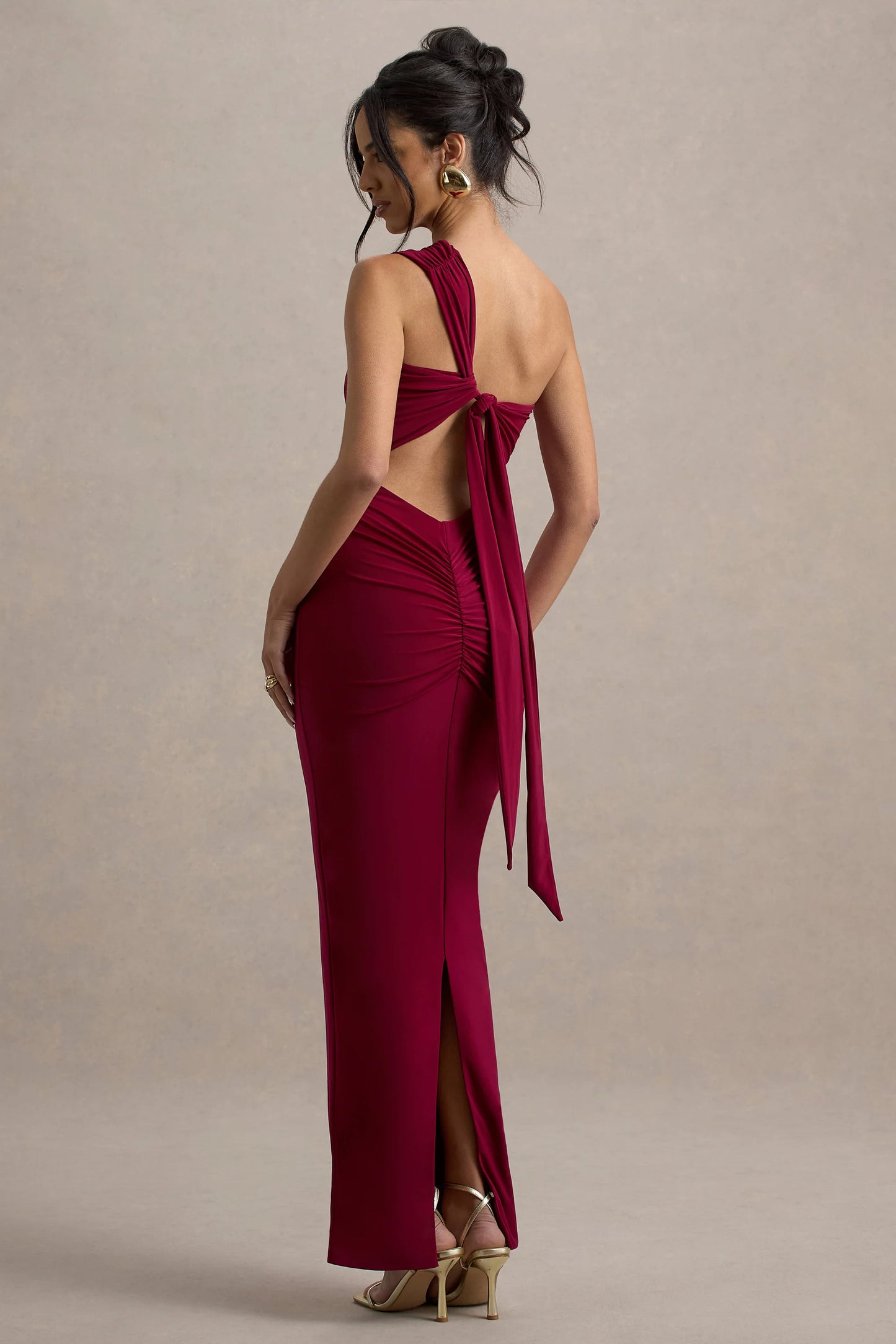 Venetia Burgundy One-Shoulder Tie-Back Maxi Dress