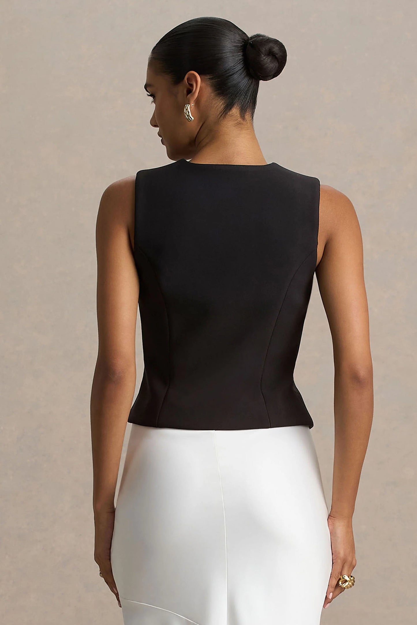Priscilla Black Plunge-Neck Tailored Waistcoat